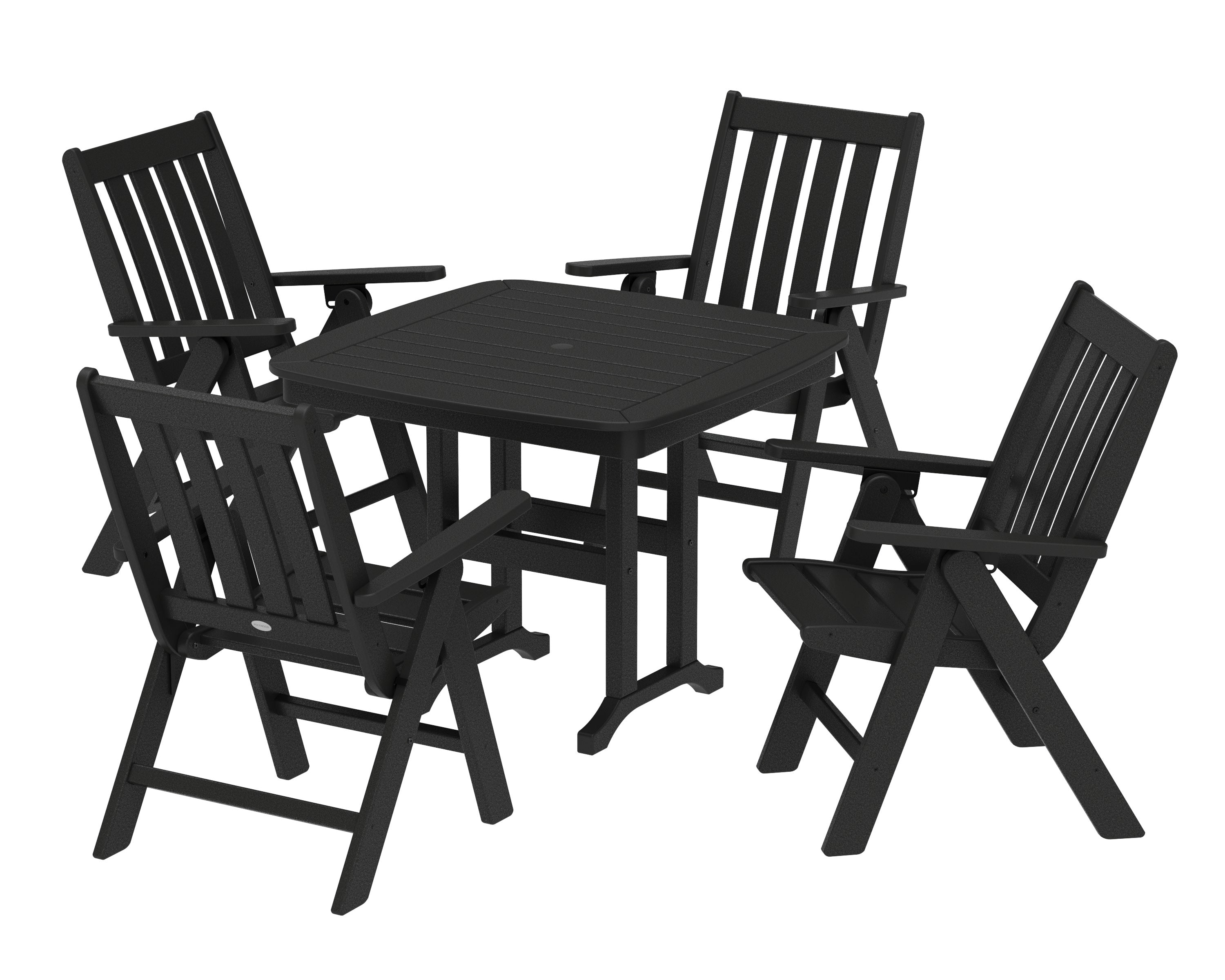 Vineyard Folding Chair 5-Piece Dining Set in Black
