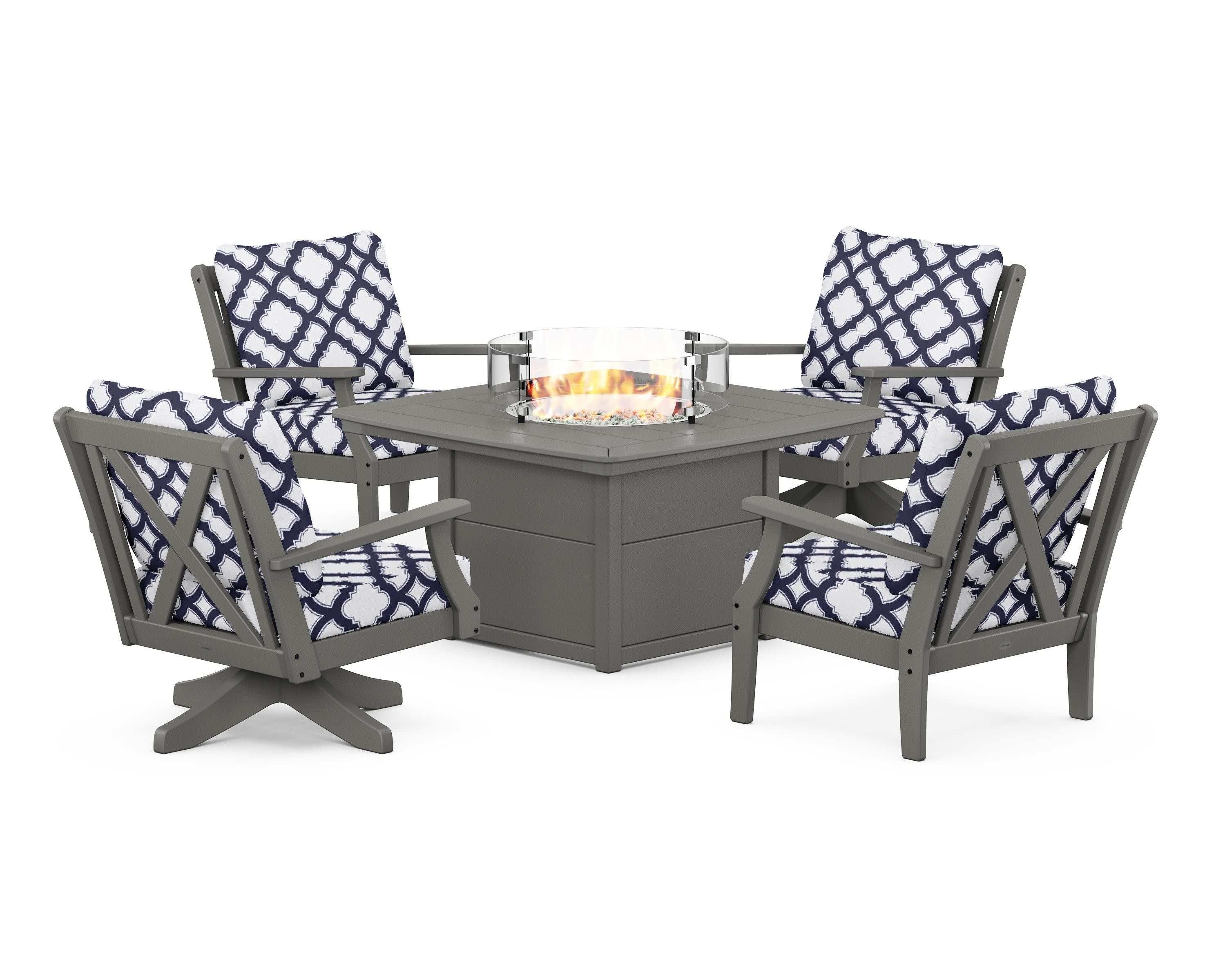 Braxton 5-Piece Deep Seating Set with Fire Table in Slate Grey / Trellis Navy