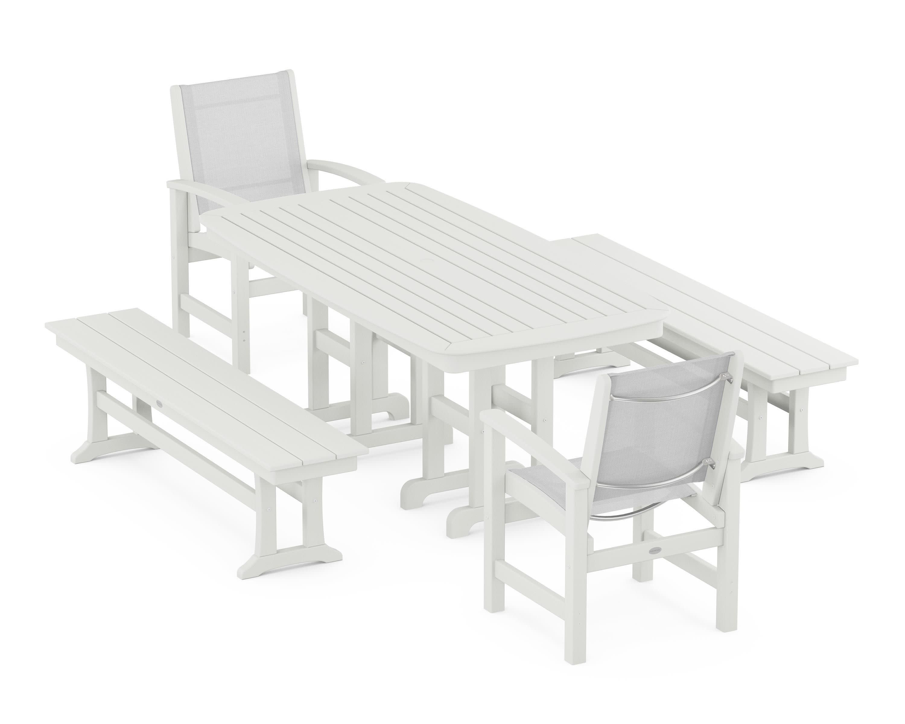 Coastal 5-Piece Dining Set in Vintage White / White Sling