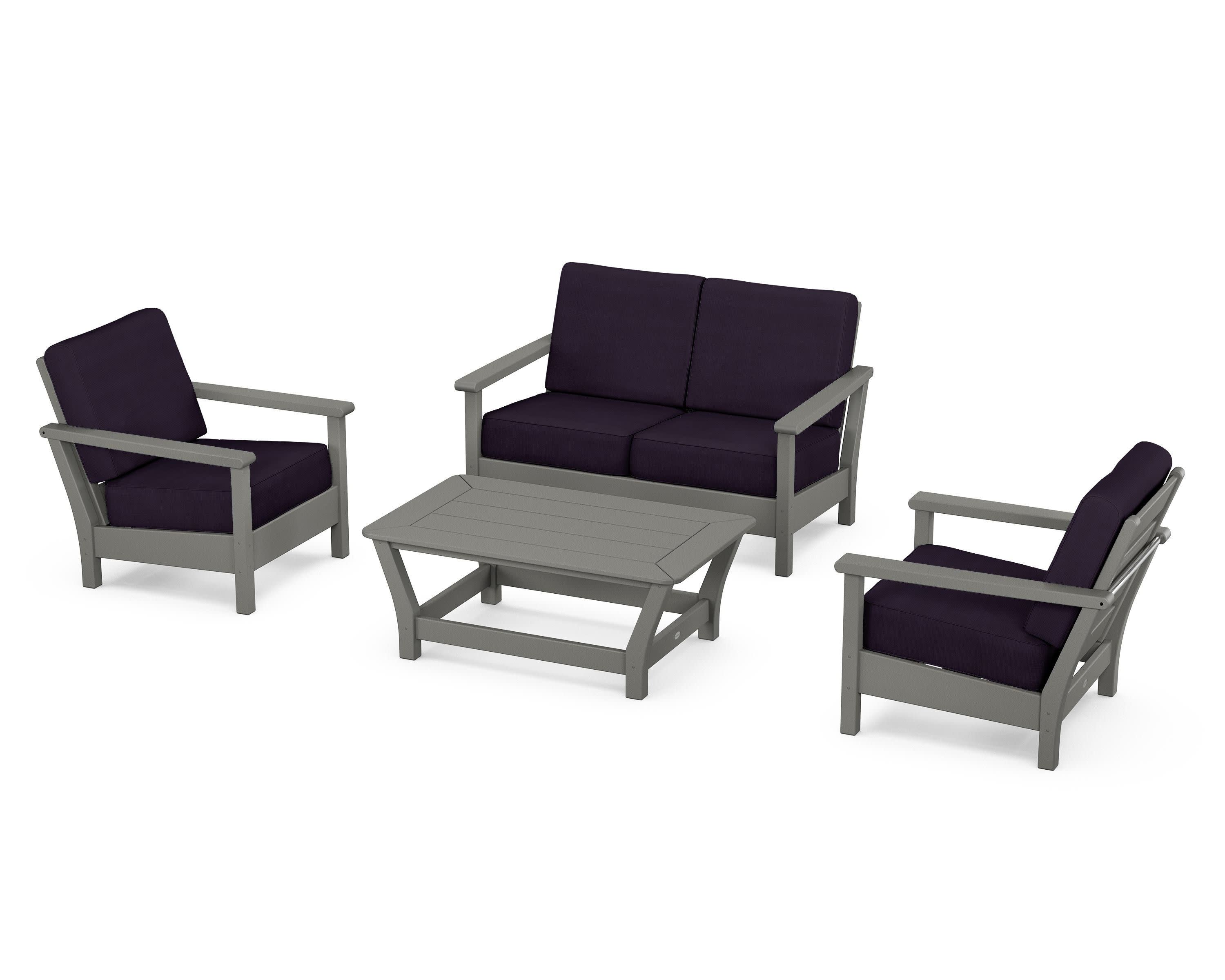 Harbour 4-Piece Deep Seating Set in Slate Grey / Navy Linen