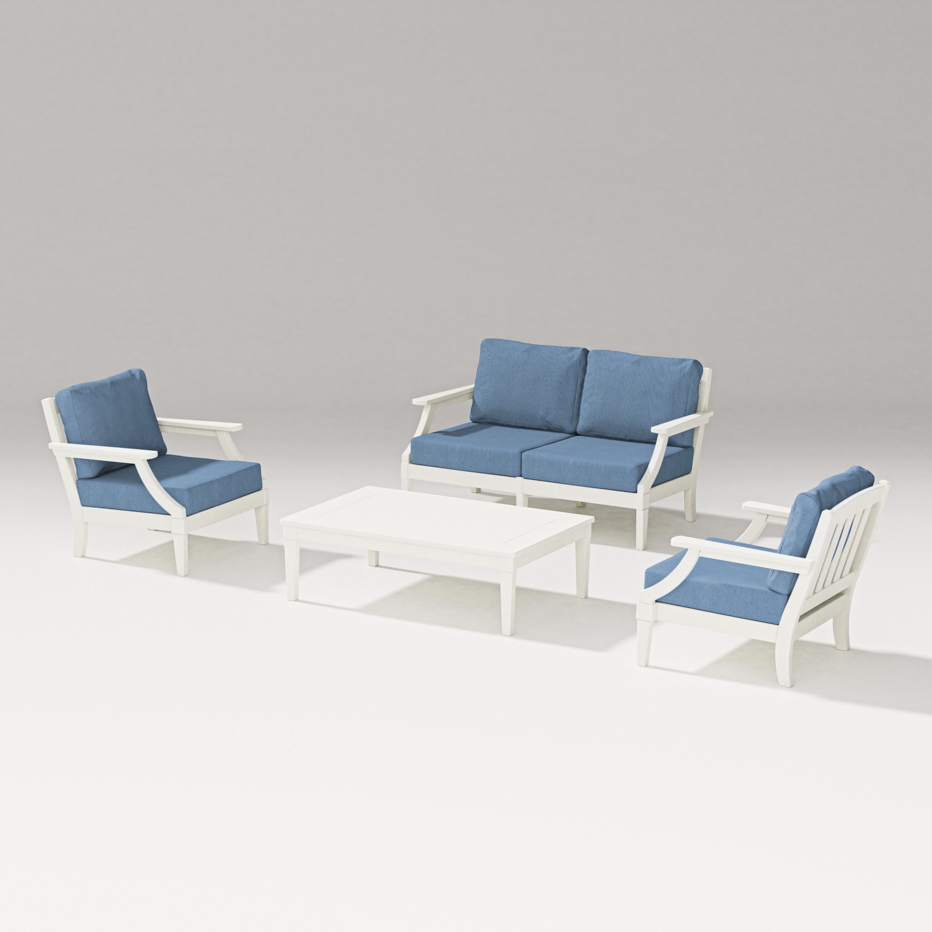 Estate Lounge 4-Piece Loveseat Set in Vintage White / Sky Blue