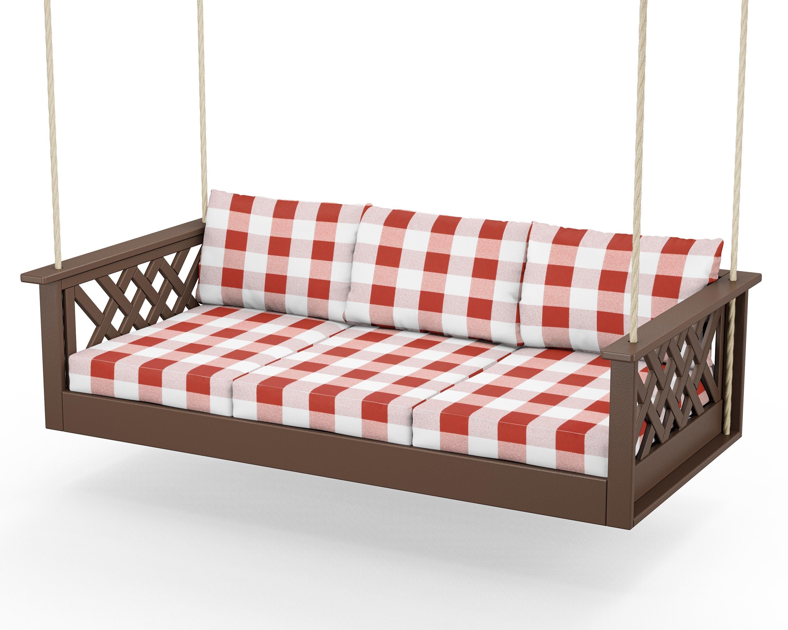 Wovendale Daybed Swing in Mahogany / Buffalo Plaid Crimson