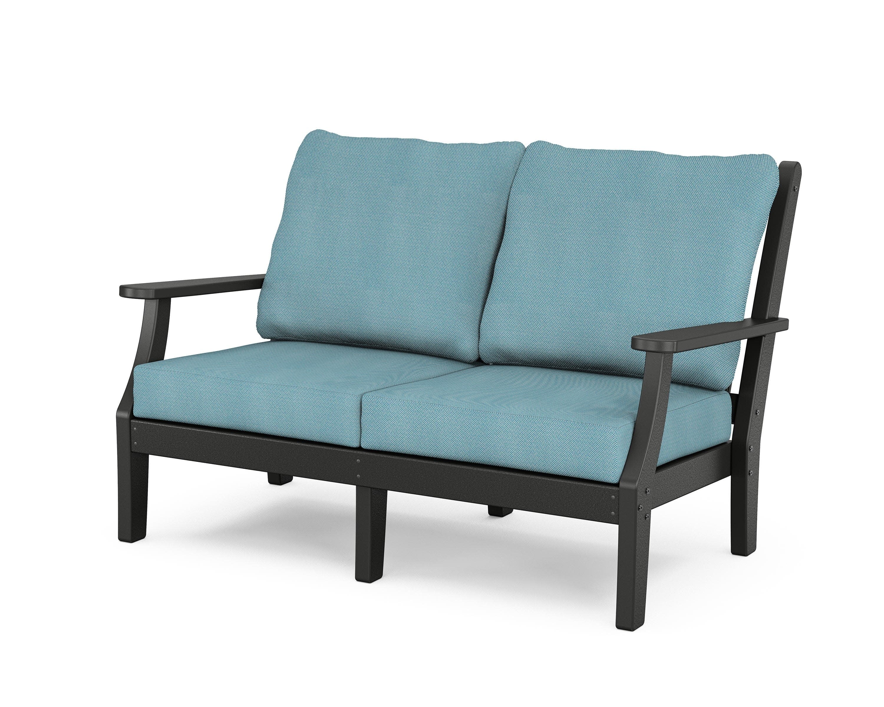 Wovendale Deep Seating Loveseat in Black / Lattice Sky Blue