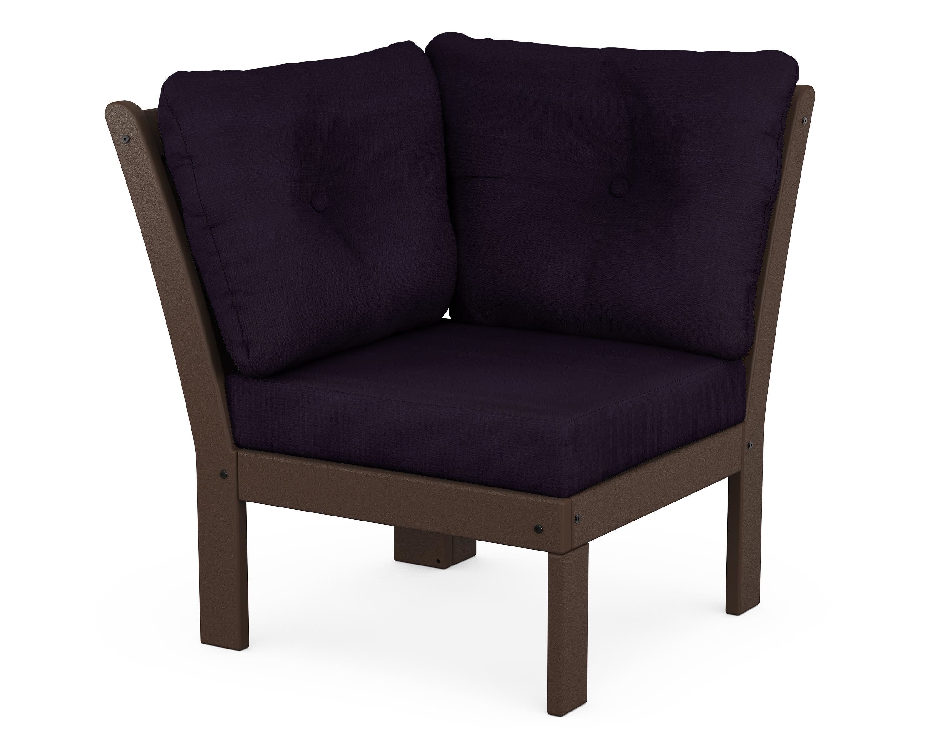 Vineyard Modular Corner Chair in Mahogany / Navy Linen