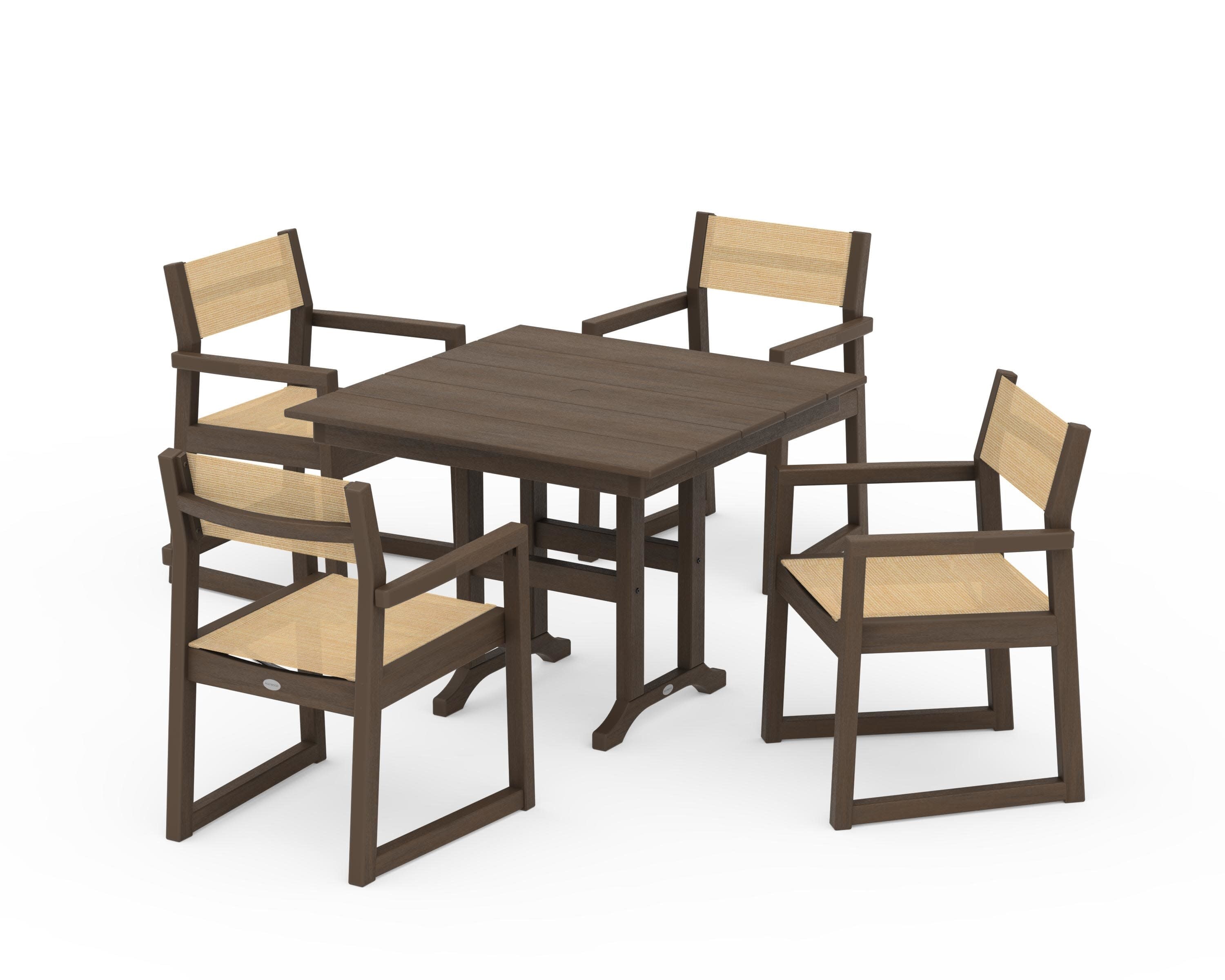 EDGE Sling Arm Chair 5-Piece Farmhouse Dining Set in Kona / Dupioni Apricot Sling