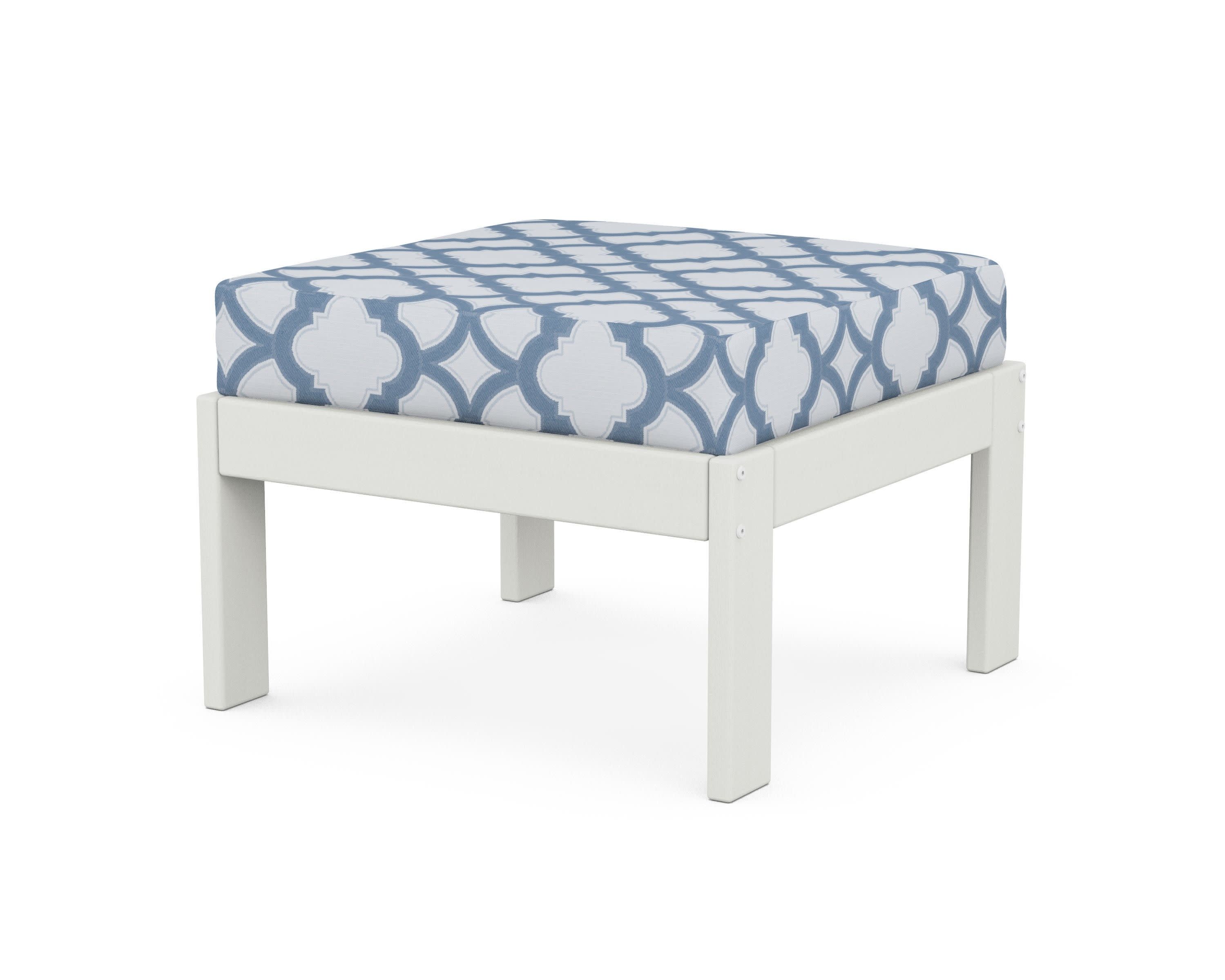 Vineyard Modular Ottoman in Vintage White / Trellis Sky Blue