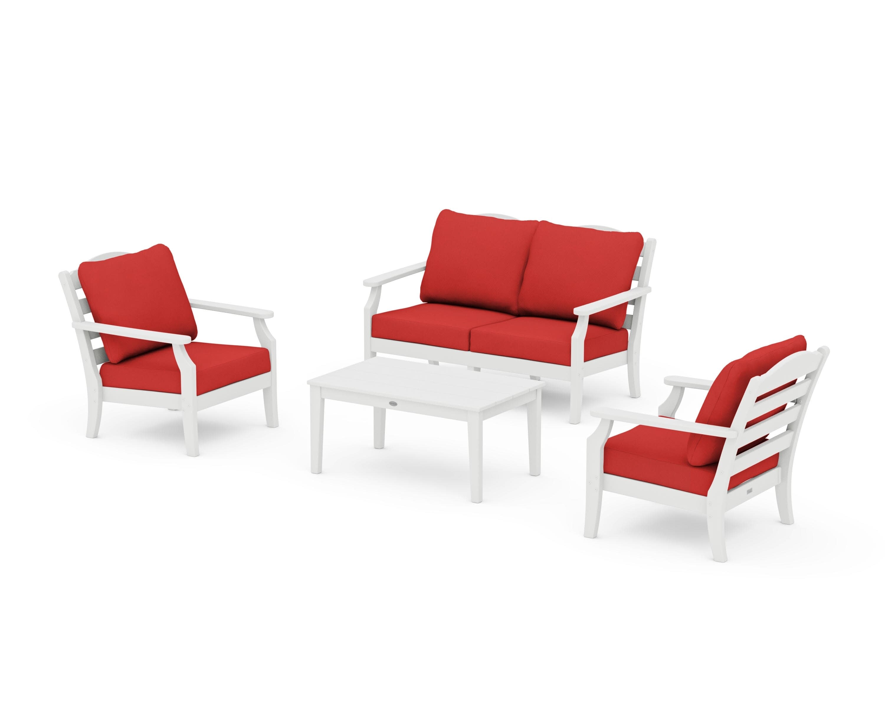 Savannah 4-Piece Deep Seating Set with Loveseat in White / Crimson Linen