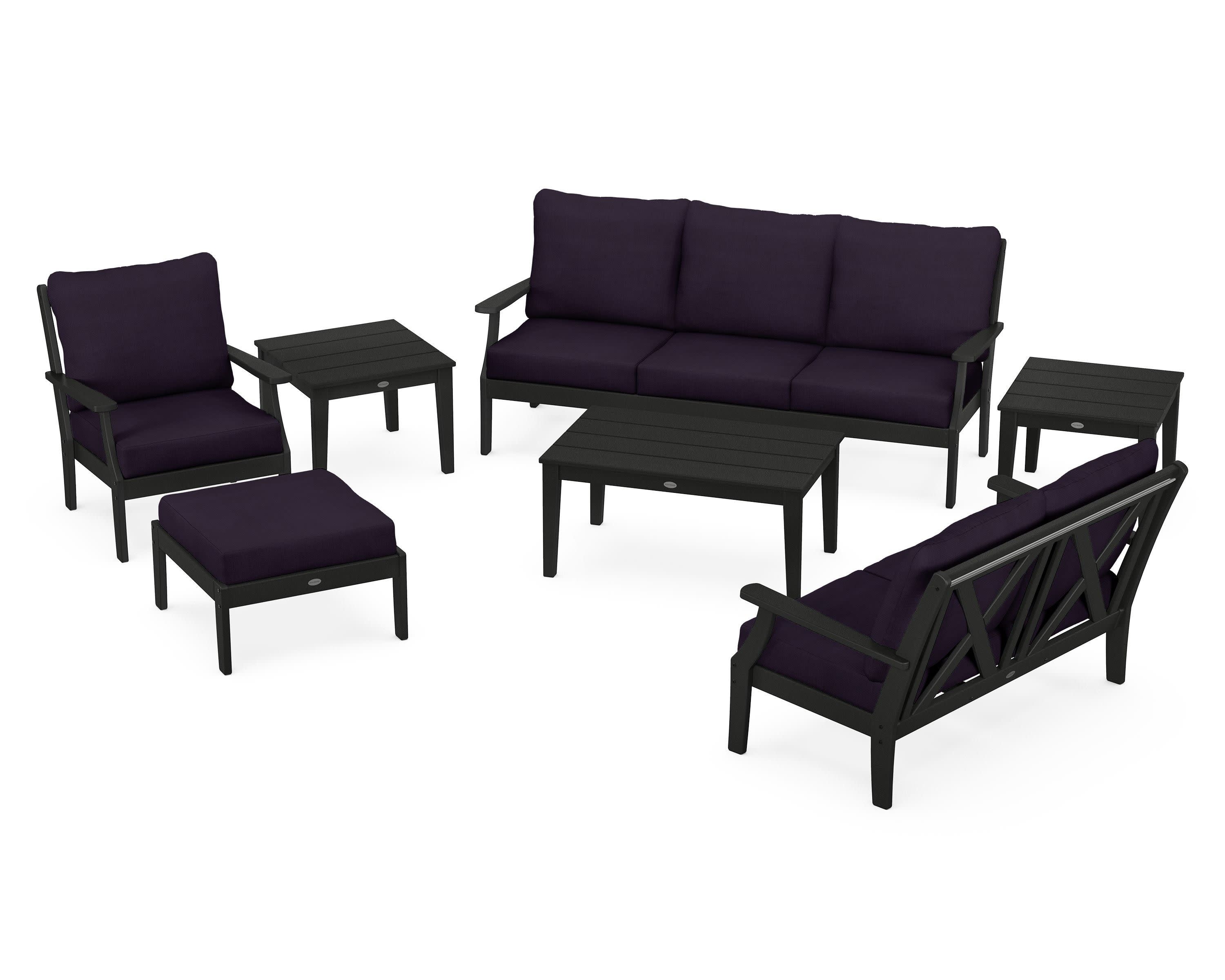 Braxton 7-Piece Deep Seating Set in Black / Navy Linen