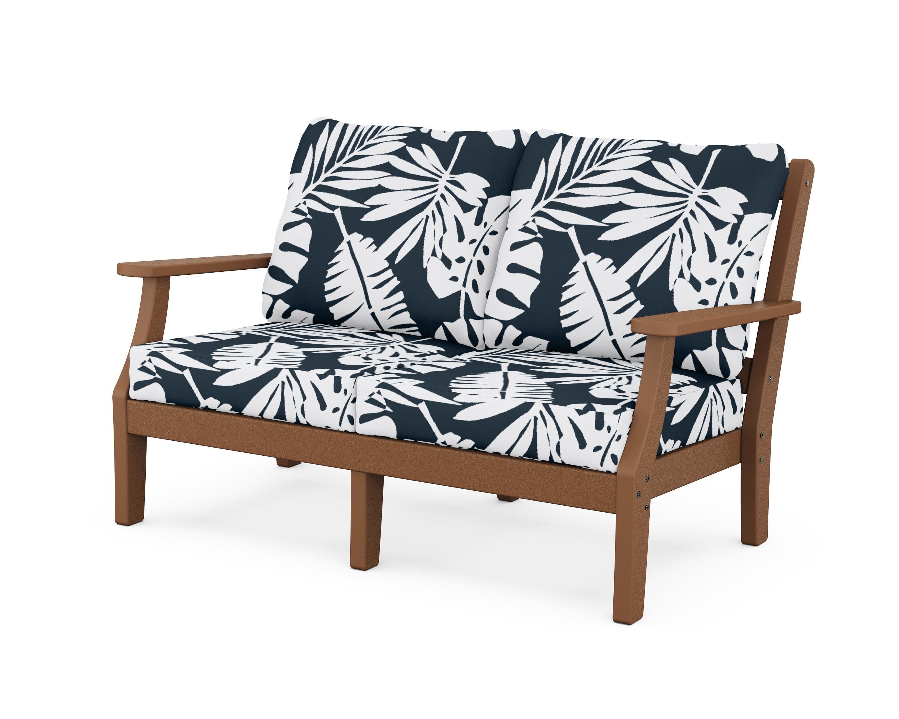 Chinoiserie Deep Seating Loveseat in Teak / Leaf Marine Indigo