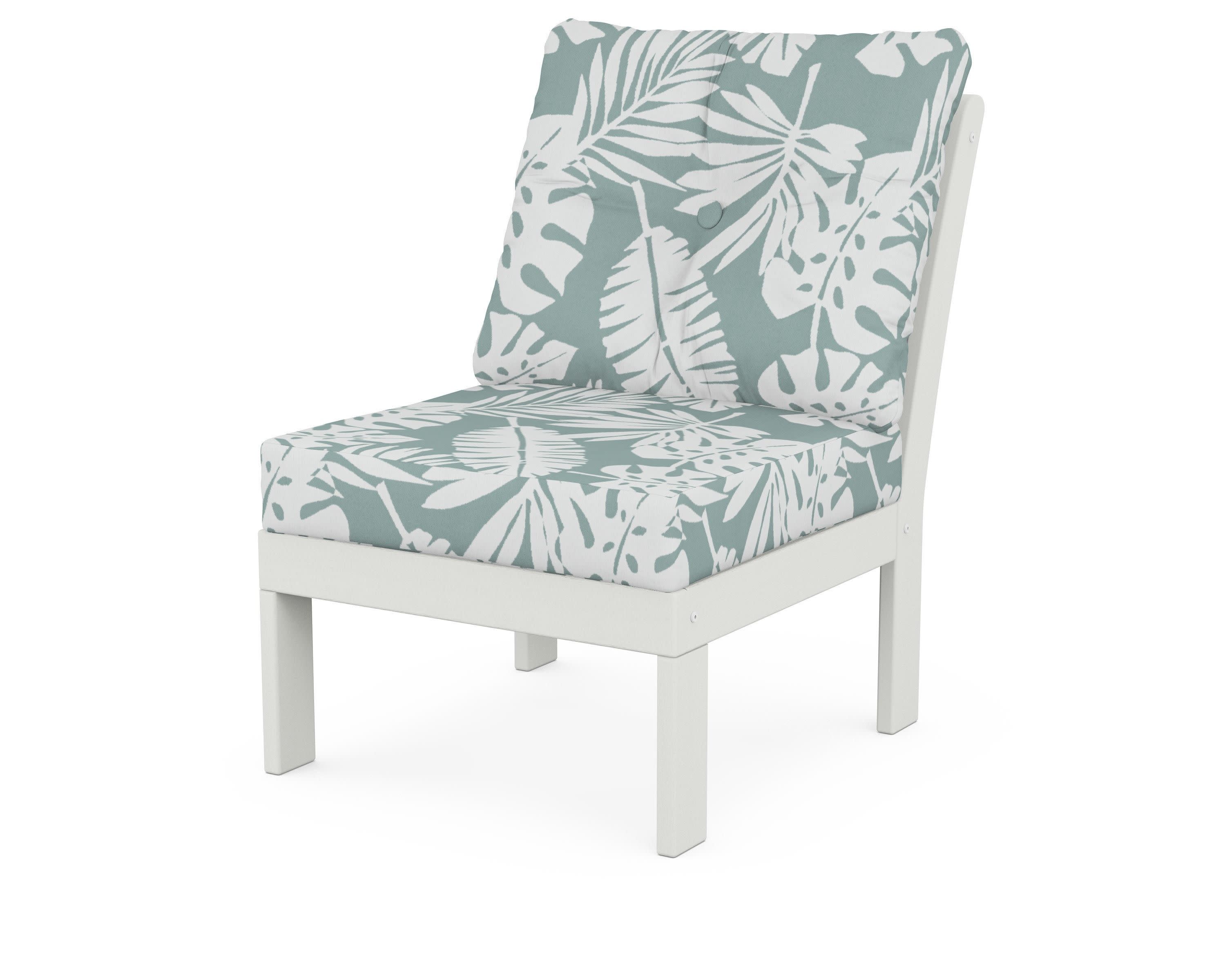 Vineyard Modular Armless Chair in Vintage White / Leaf Glacier Spa