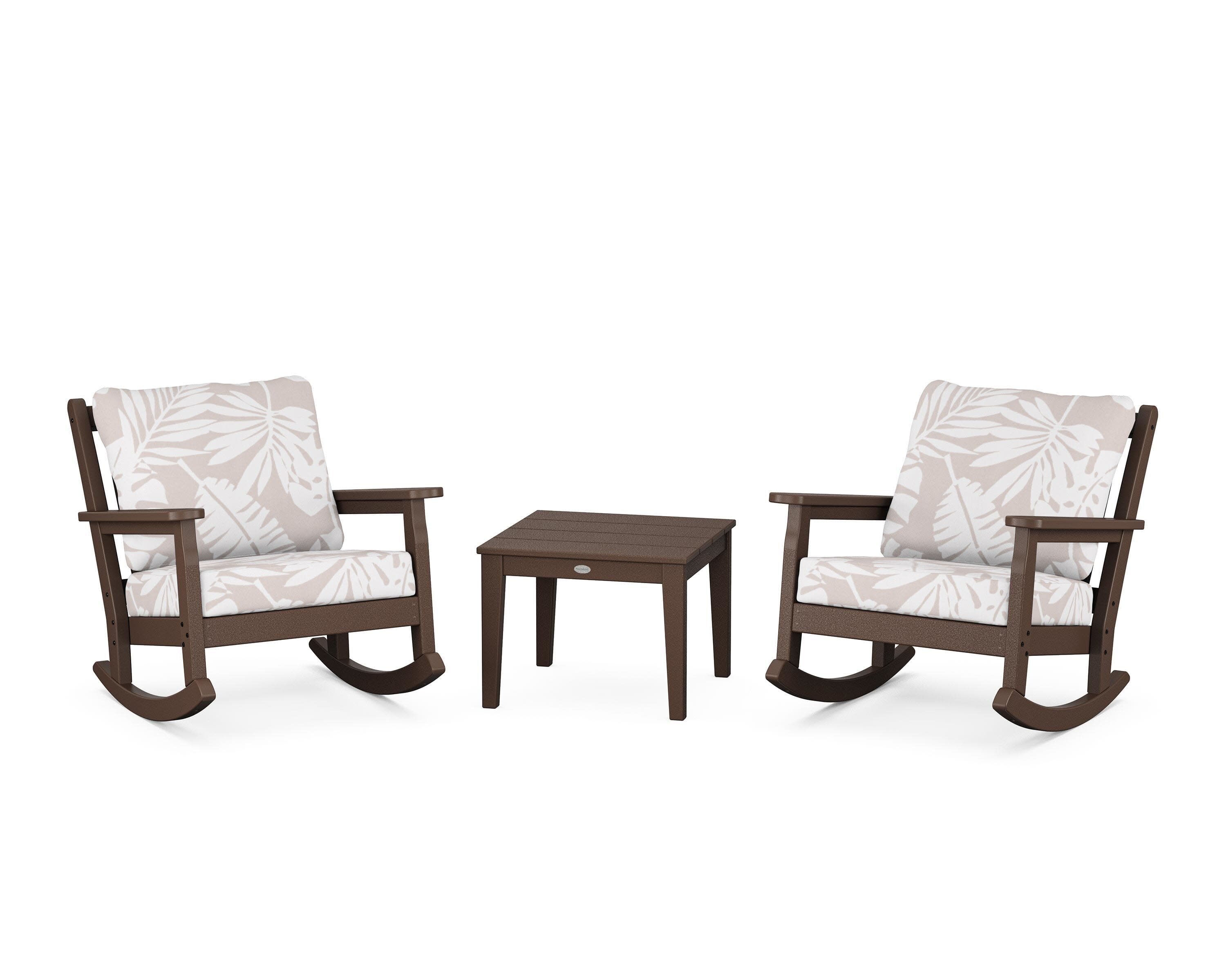 Chippendale 3-Piece Deep Seating Rocker Set in Mahogany / Leaf Dune Burlap