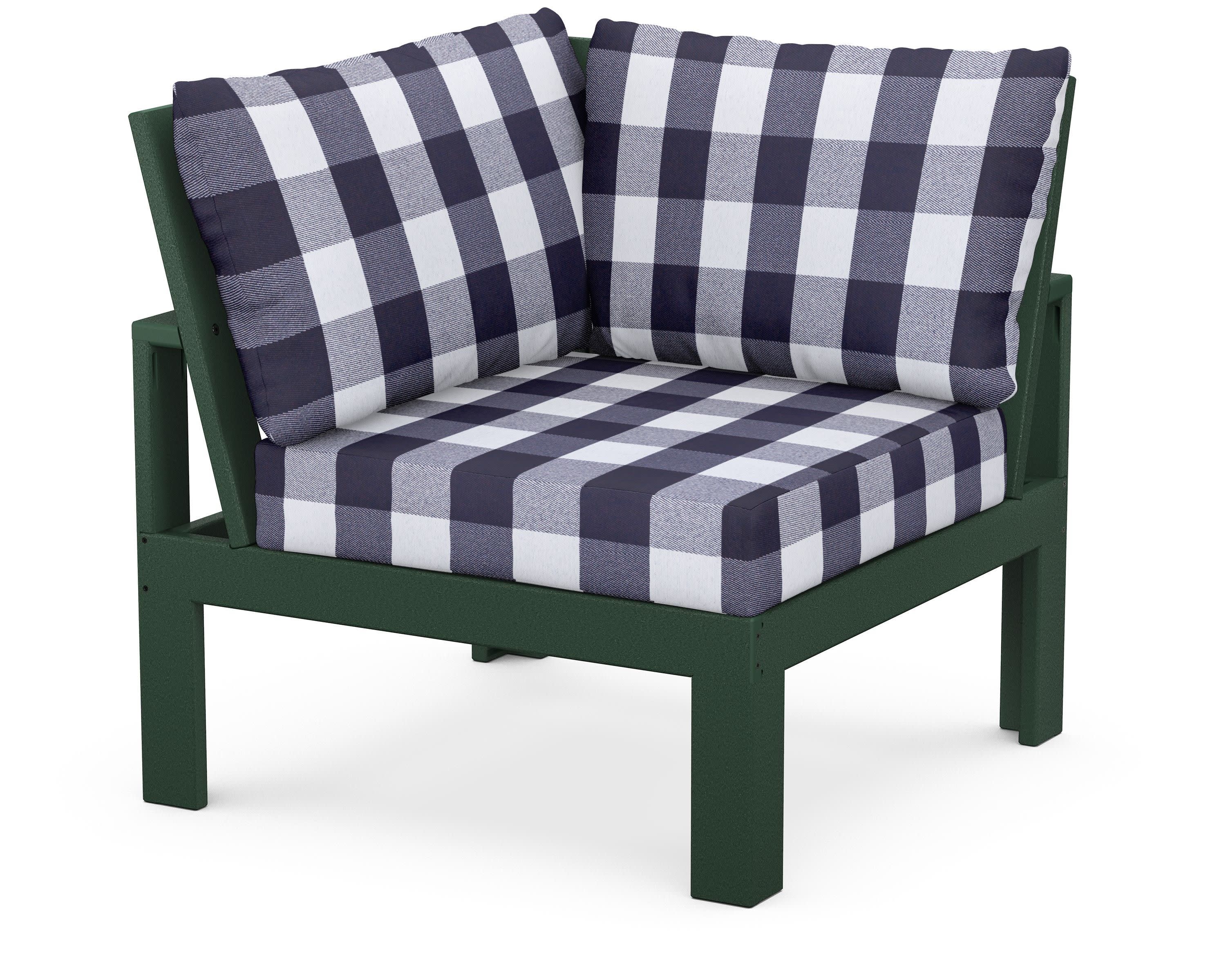 Modular Corner Chair in Green / Buffalo Plaid Navy