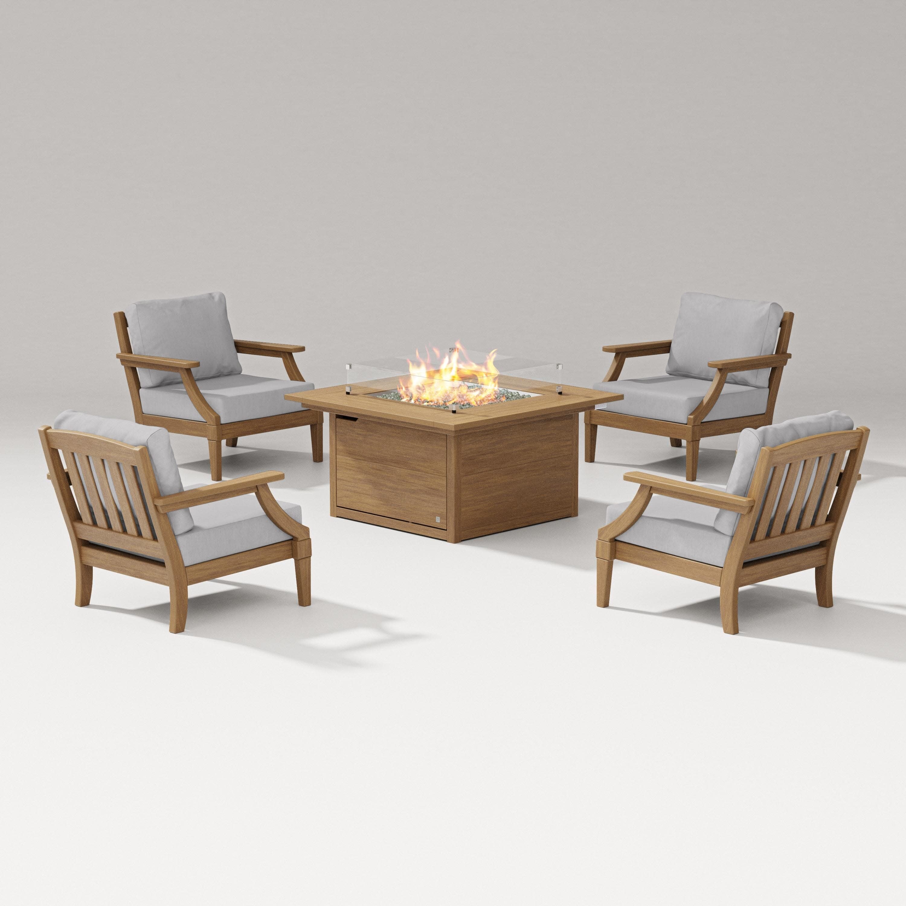 Estate 5-Piece Lounge Fire Table Set in Natural / Granite