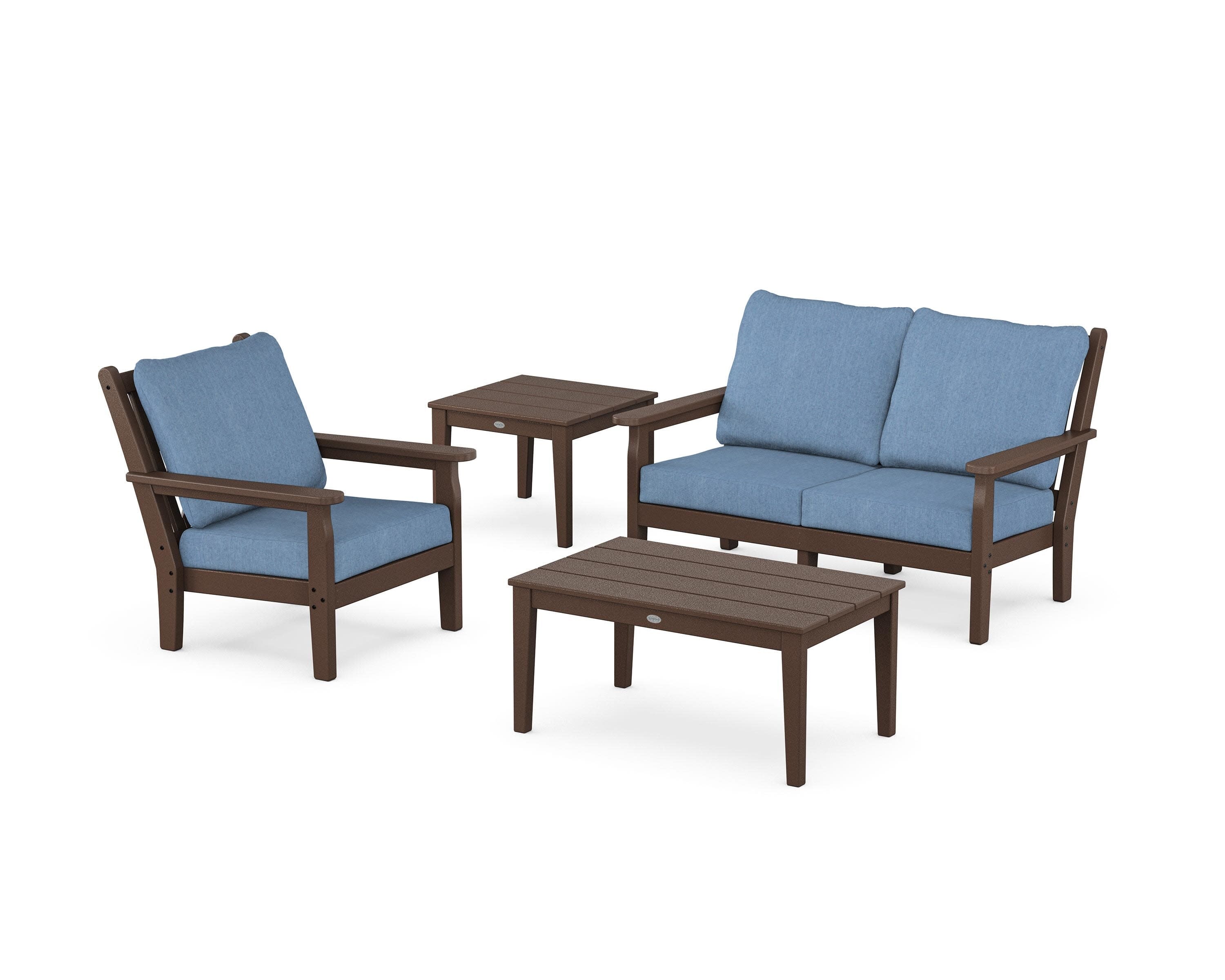 Chippendale 4-Piece Deep Seating Set in Mahogany / Sky Blue
