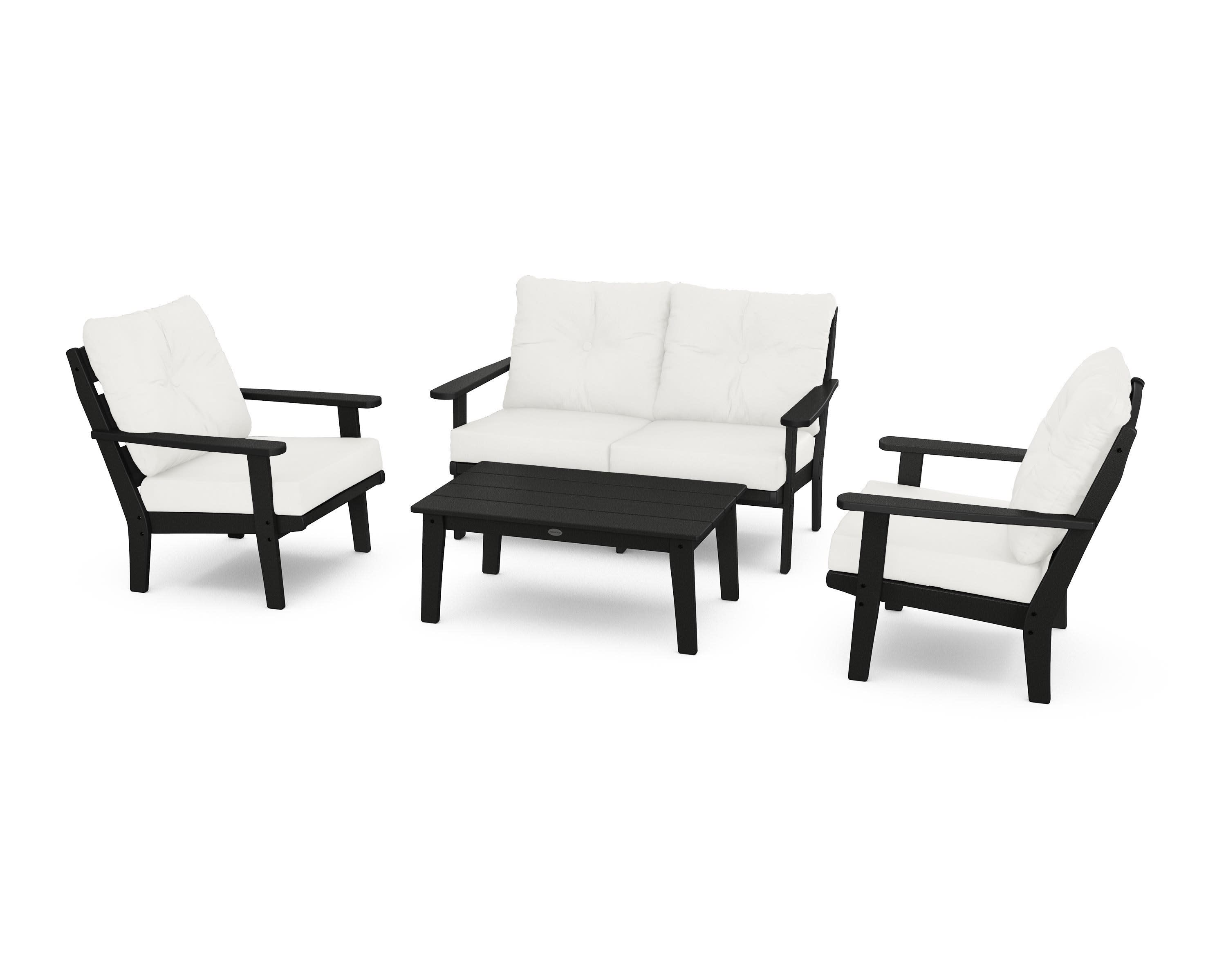 Lakeside 4-Piece Deep Seating Set in Black / Natural Linen