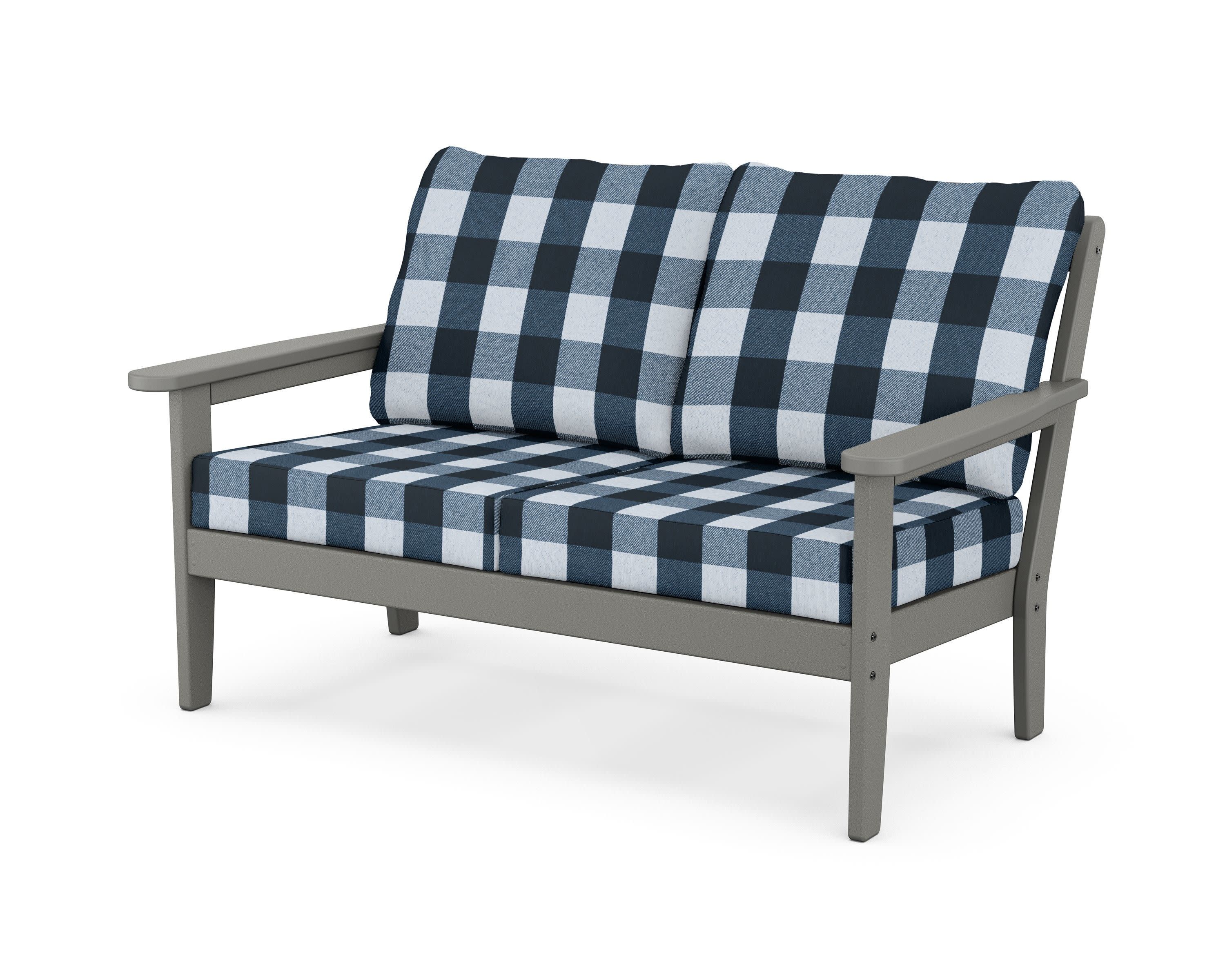 Cottage Deep Seating Loveseat in Slate Grey / Buffalo Plaid Marine Indigo