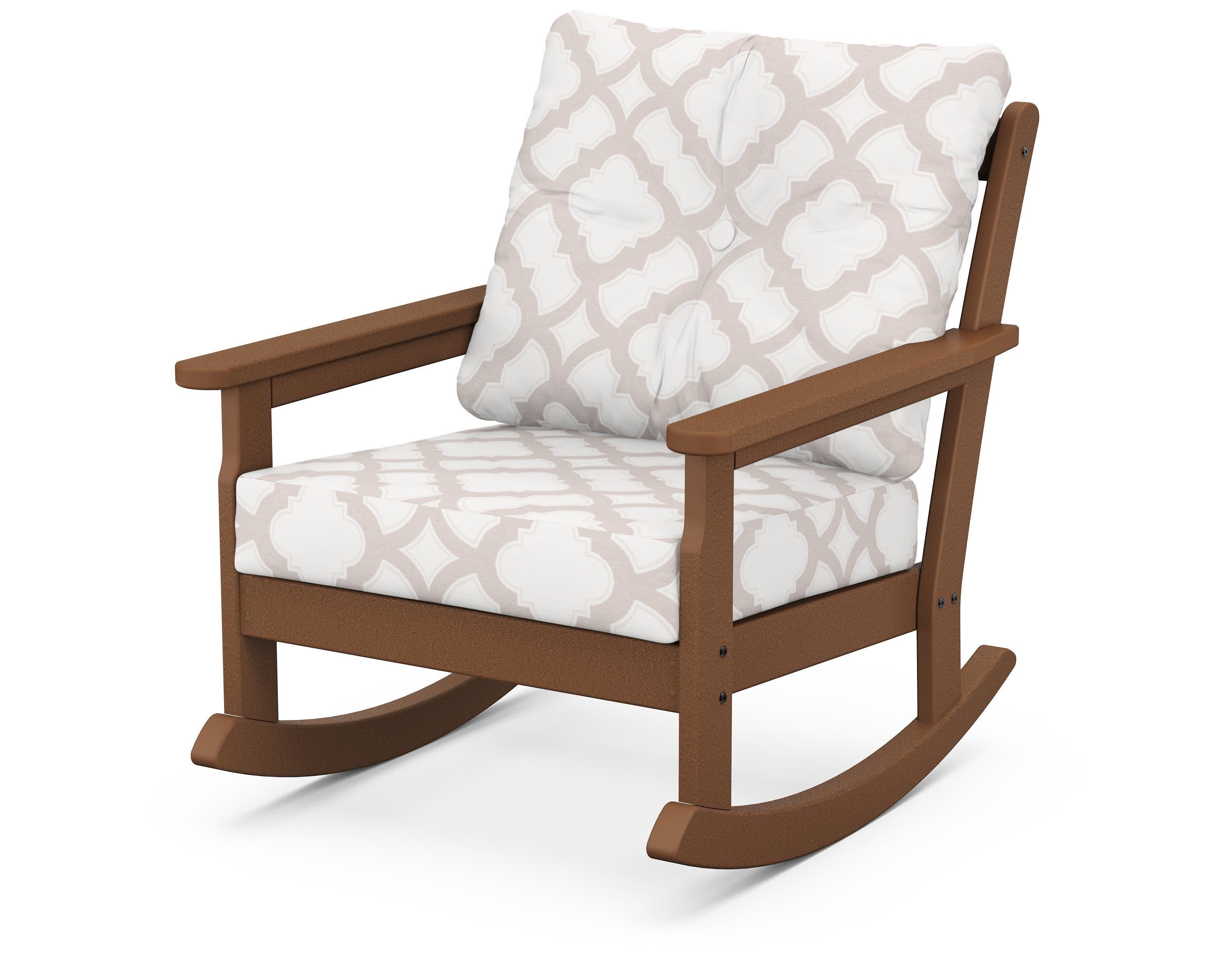 Vineyard Deep Seating Rocking Chair in Teak / Trellis Dune Burlap