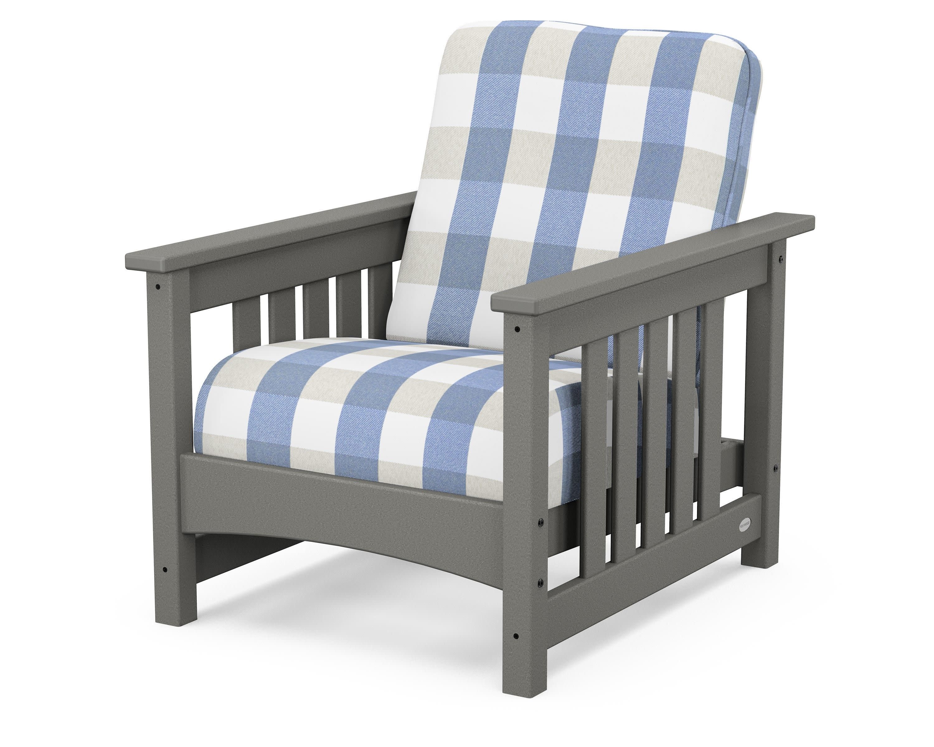 Club Mission Chair in Slate Grey / Buffalo Plaid Sky Blue