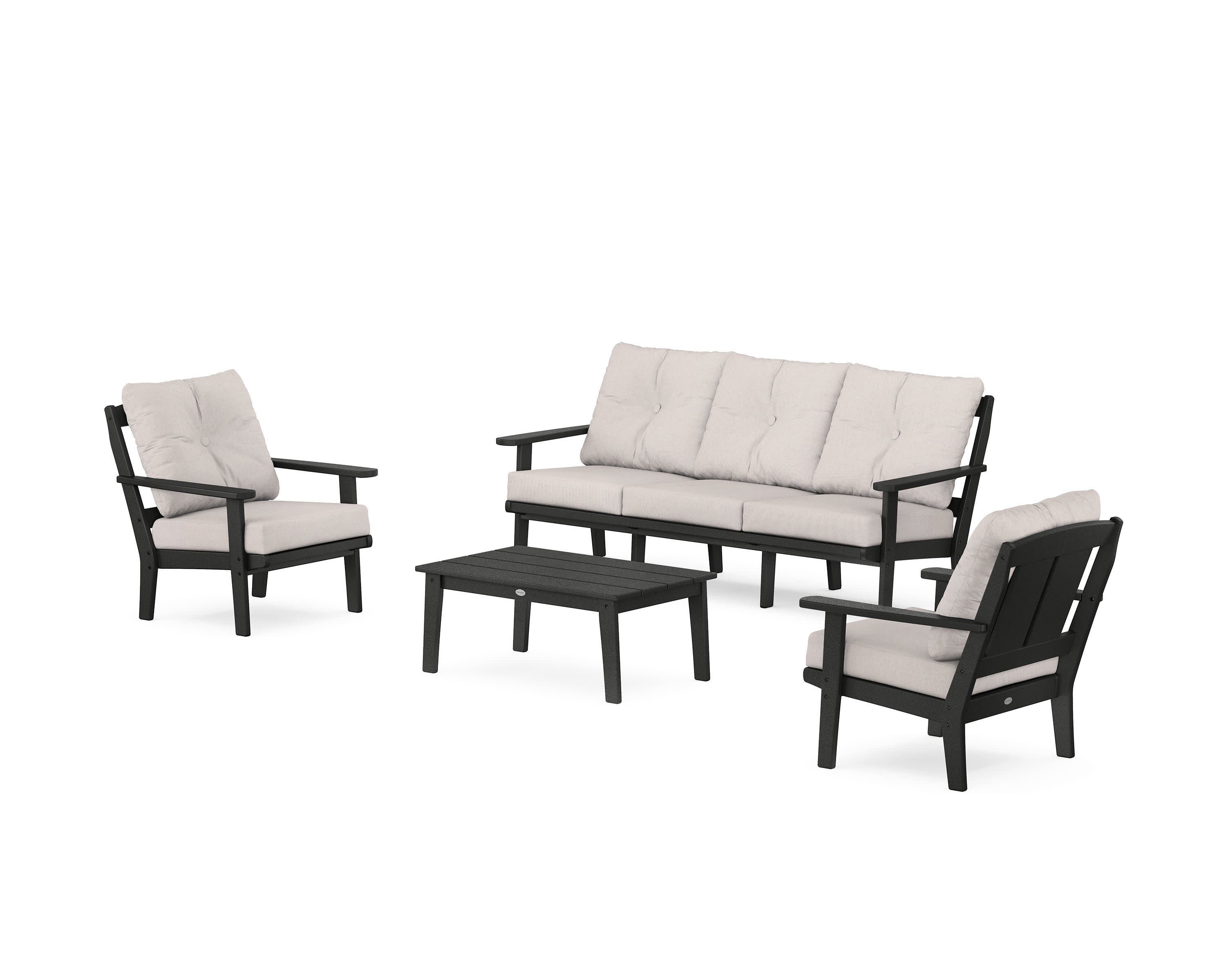 Mission 4-Piece Deep Seating Set with Sofa in Black / Dune Burlap