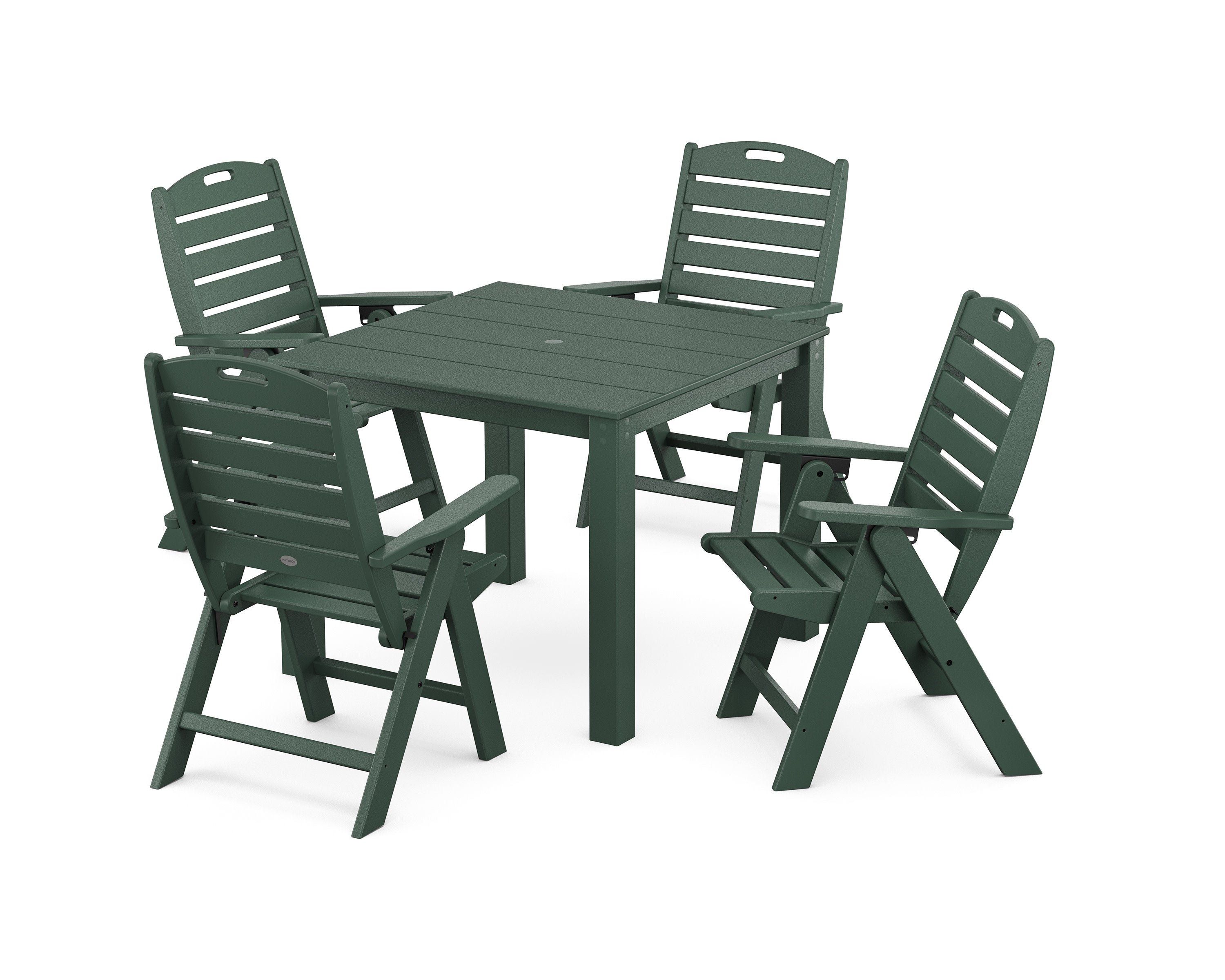 Nautical Folding Highback Chair 5-Piece Parsons Dining Set in Green