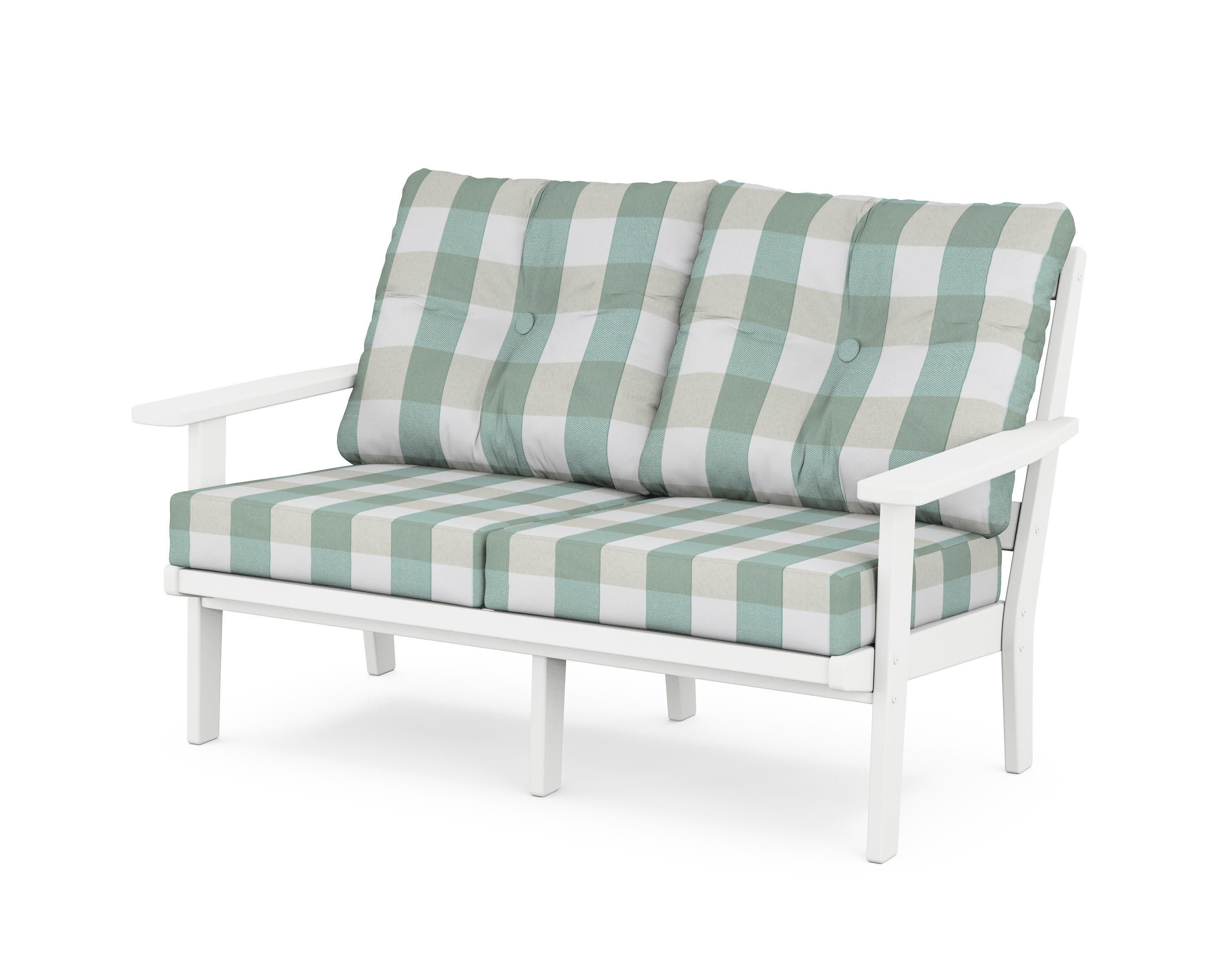 Oxford Deep SeatingLoveseat in White / Buffalo Plaid Glacier Spa