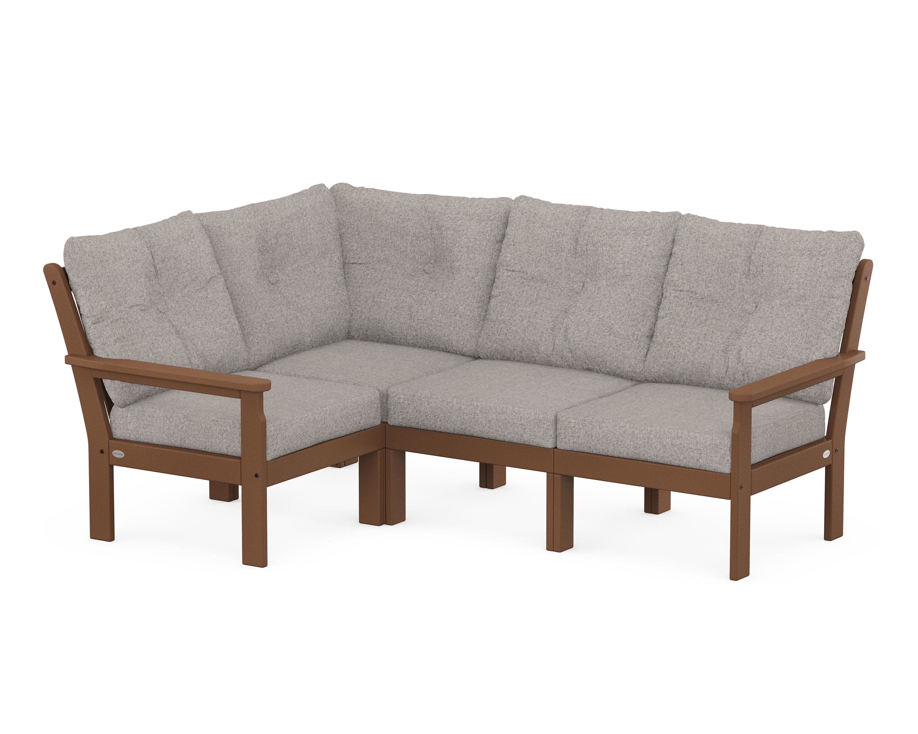 Vineyard 4-Piece Sectional in Teak / Weathered Tweed