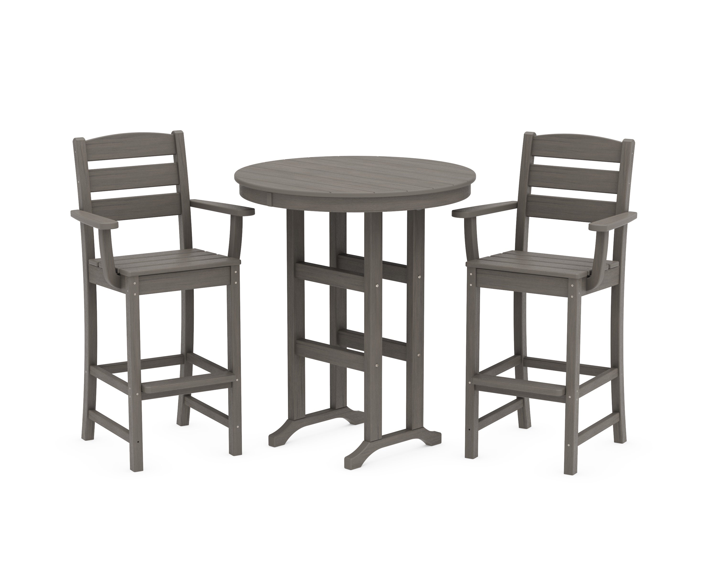 Lakeside 3-Piece Round Bar Arm Chair Set in Driftwood