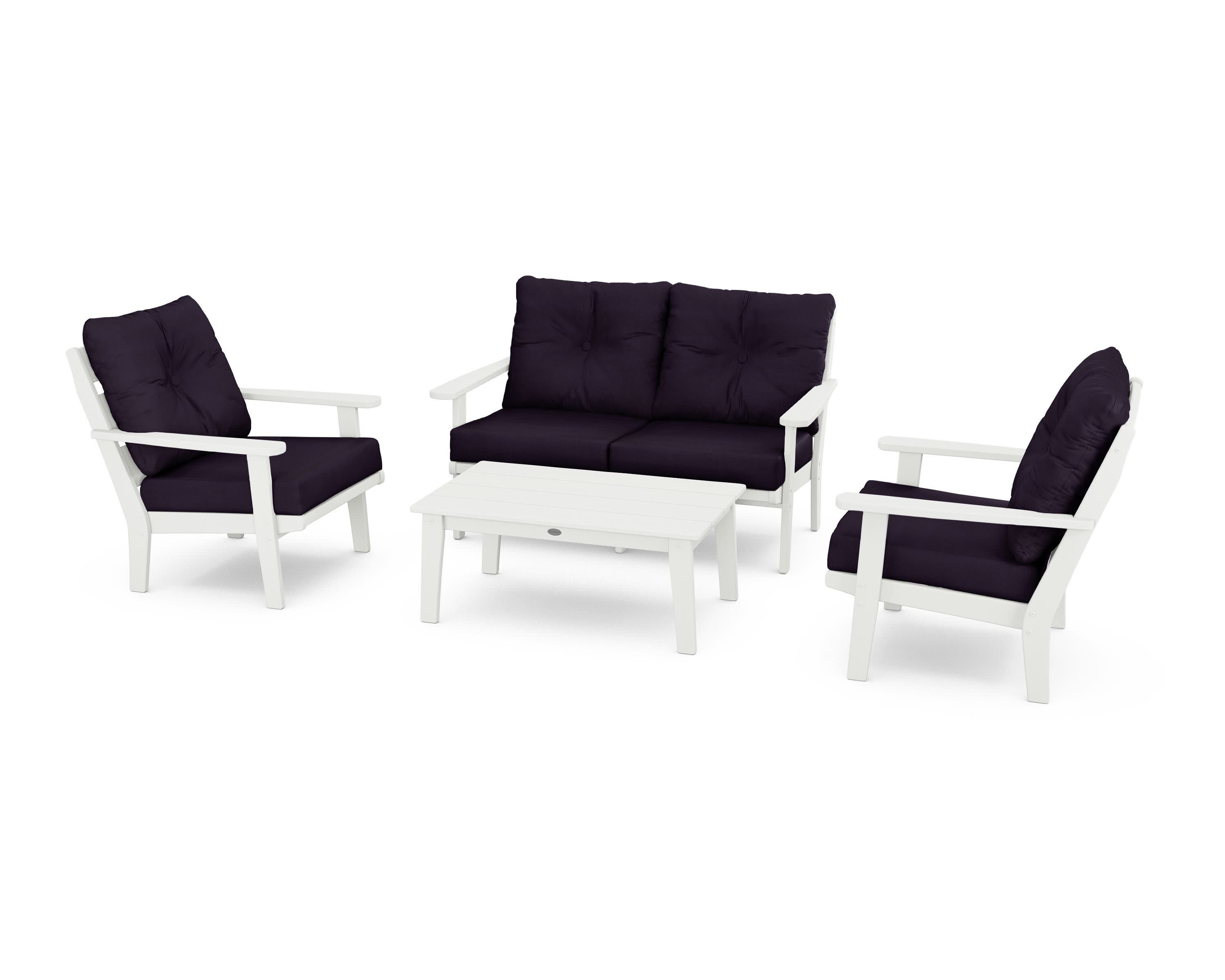 Lakeside 4-Piece Deep Seating Set in Vintage White / Navy Linen