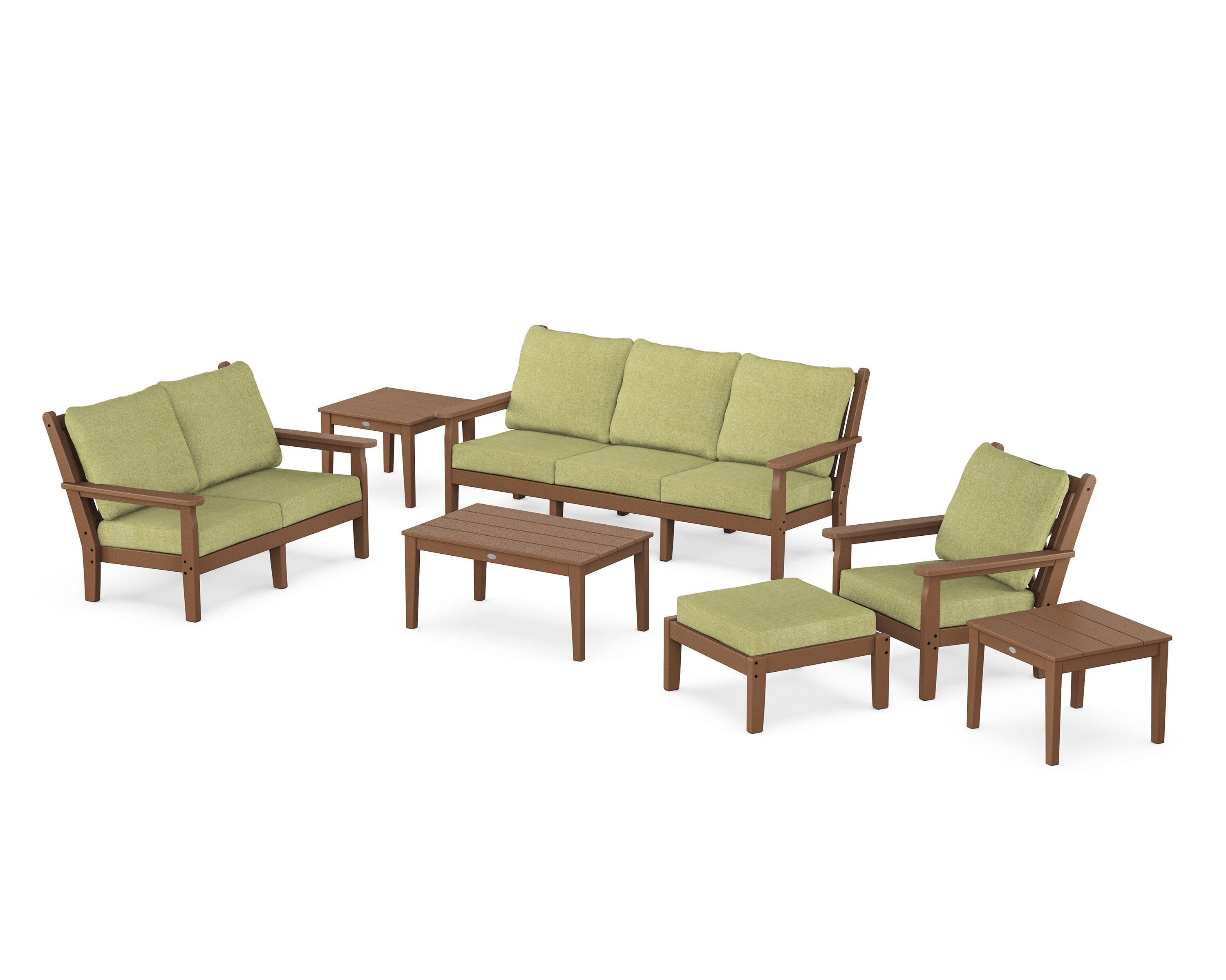 Chippendale 7-Piece Deep Seating Set in Teak / Chartreuse Boucle