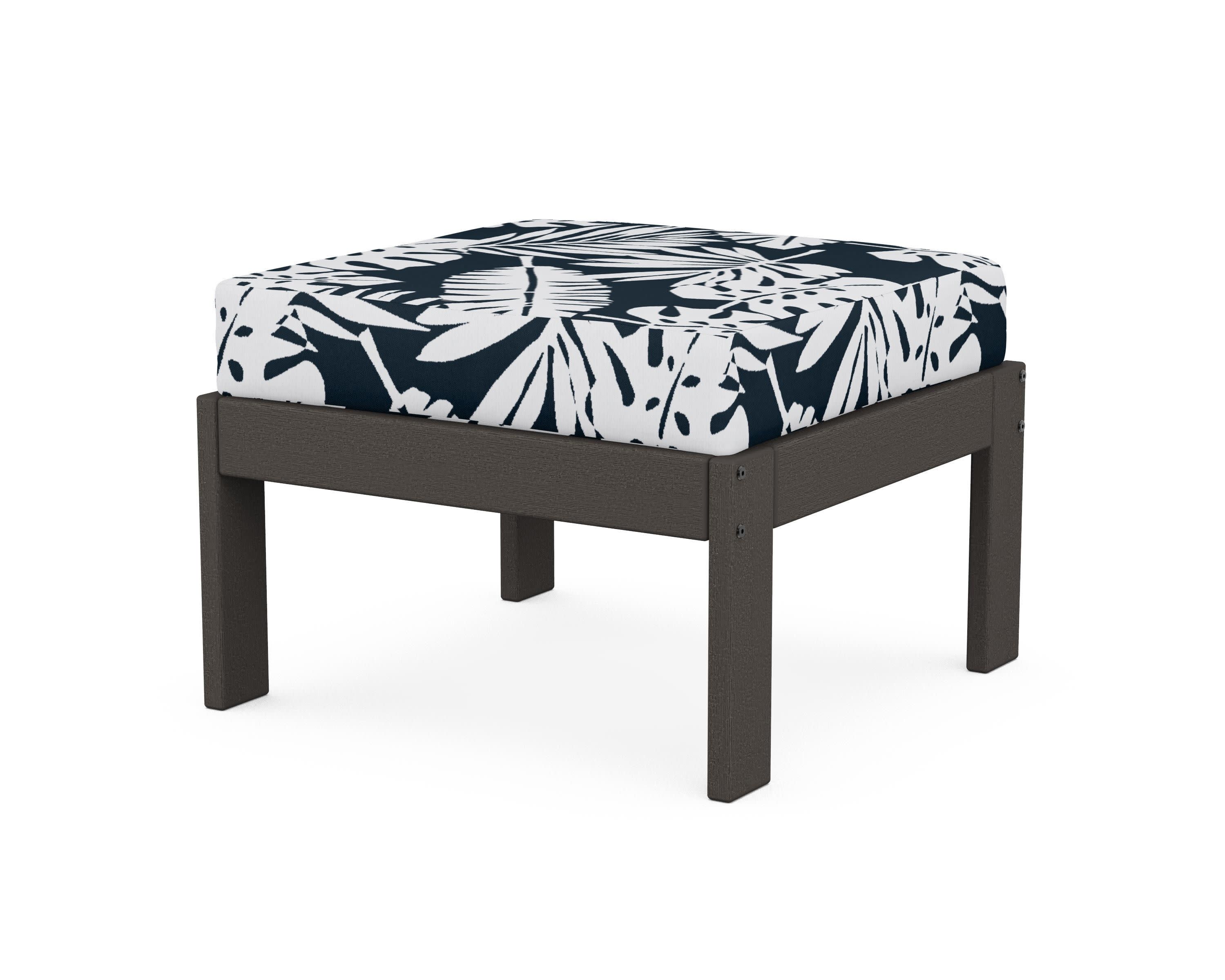 Vineyard Modular Ottoman in Vintage Coffee / Leaf Marine Indigo