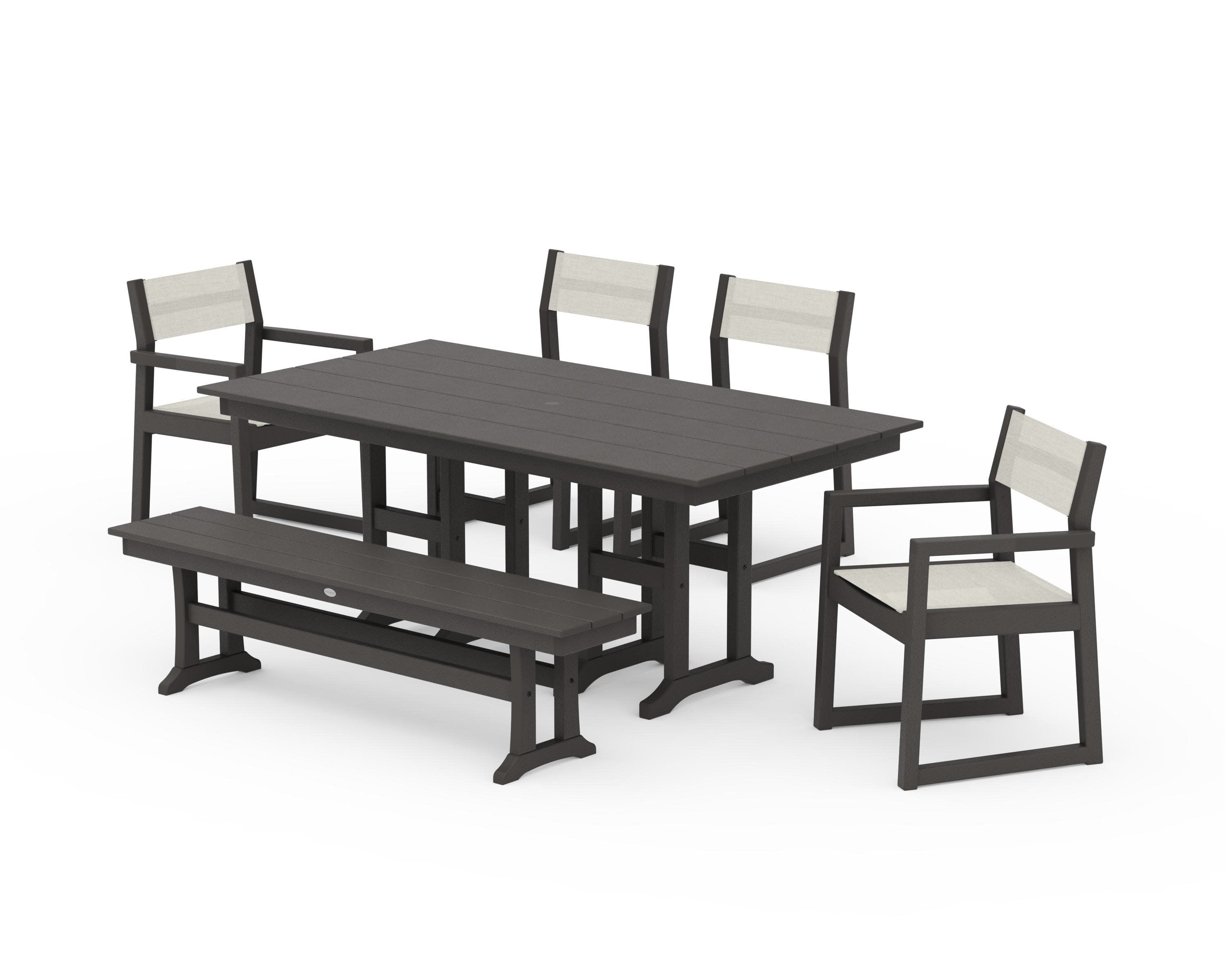 EDGE Sling 6-Piece Farmhouse Dining Set in Vintage Coffee / Parchment Sling