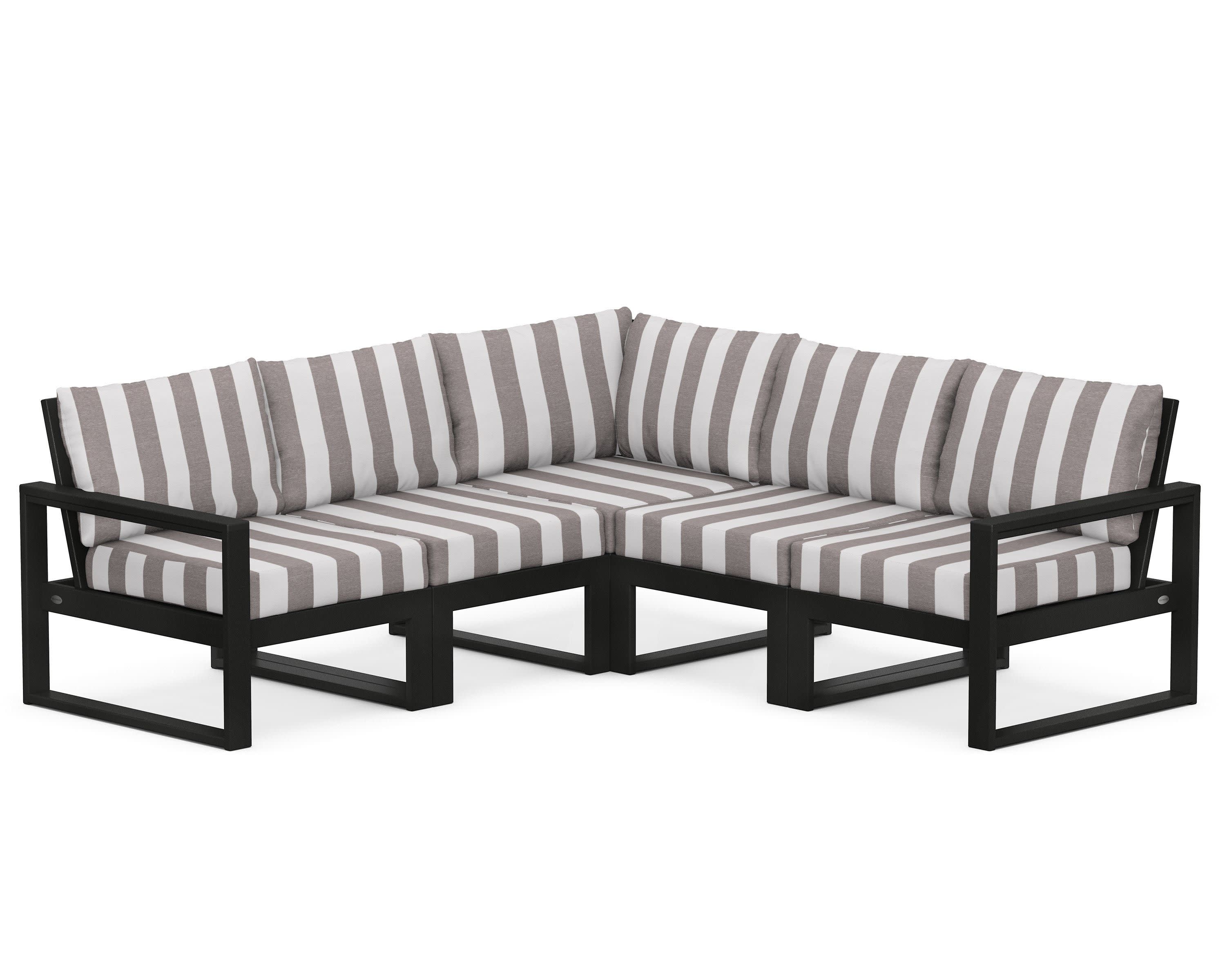 EDGE 5-Piece Modular Deep Seating Set in Black / Cabana Stripe Grey Mist