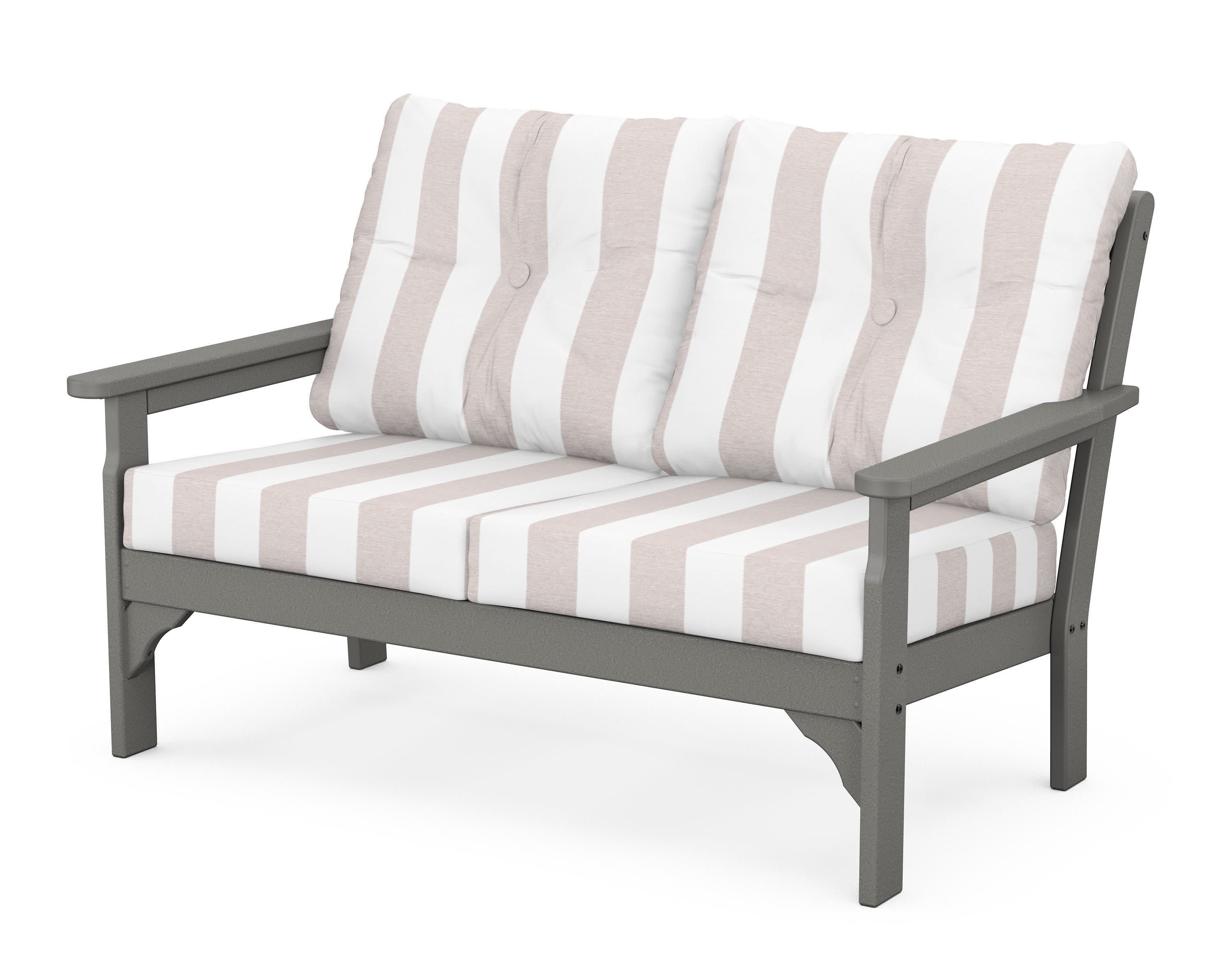 Vineyard Deep Seating Loveseat in Slate Grey / Cabana Stripe Dune Burlap