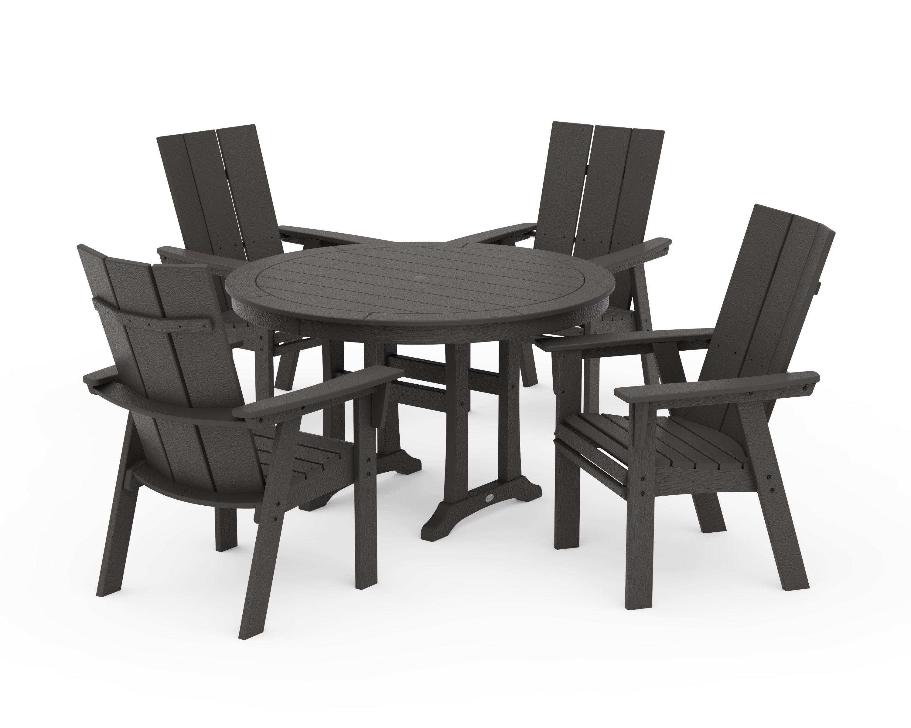 Modern Curveback Adirondack 5-Piece Nautical Trestle Dining Set in Vintage Coffee
