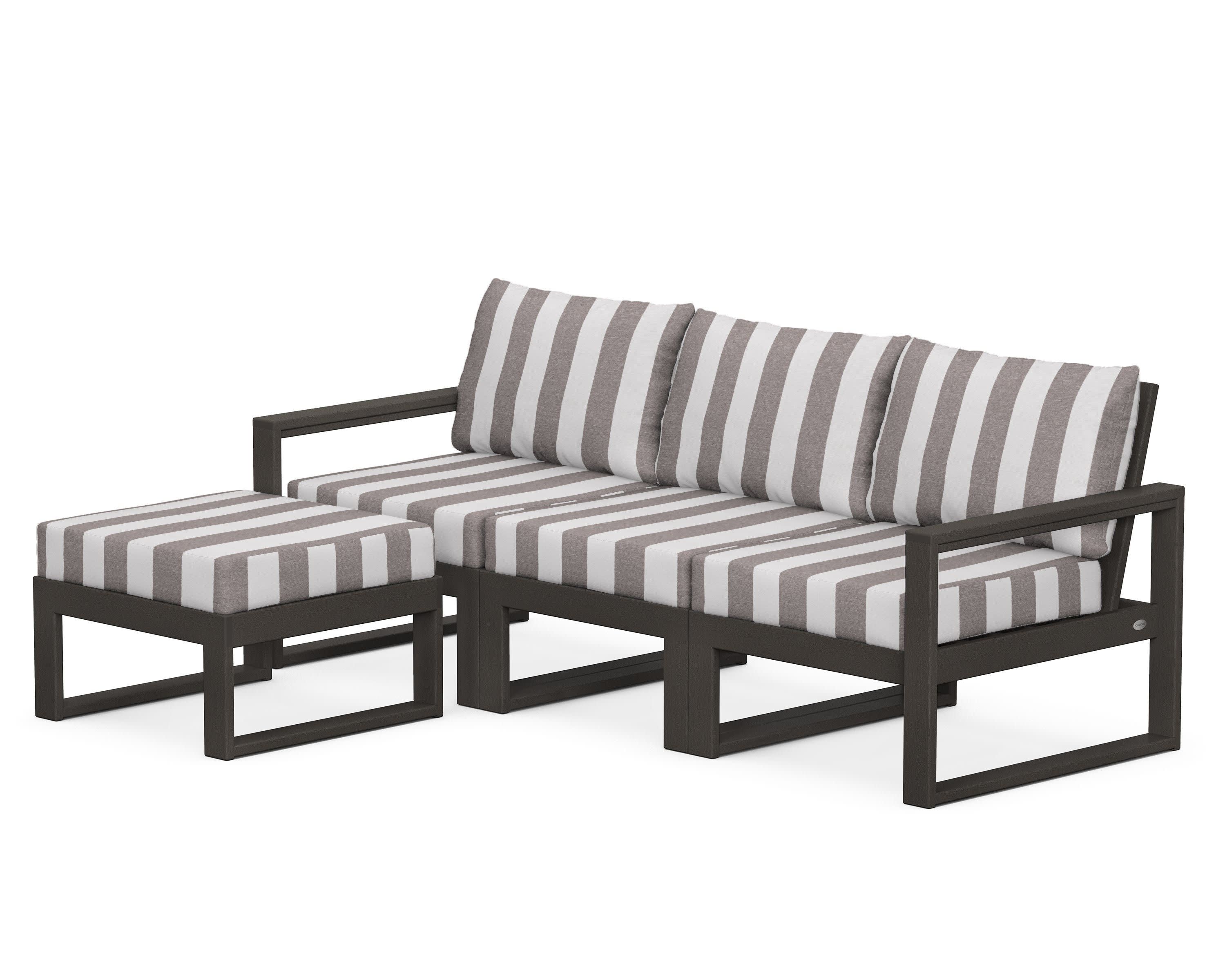 EDGE 4-Piece Modular Deep Seating Set with Ottoman in Vintage Coffee / Cabana Stripe Grey Mist