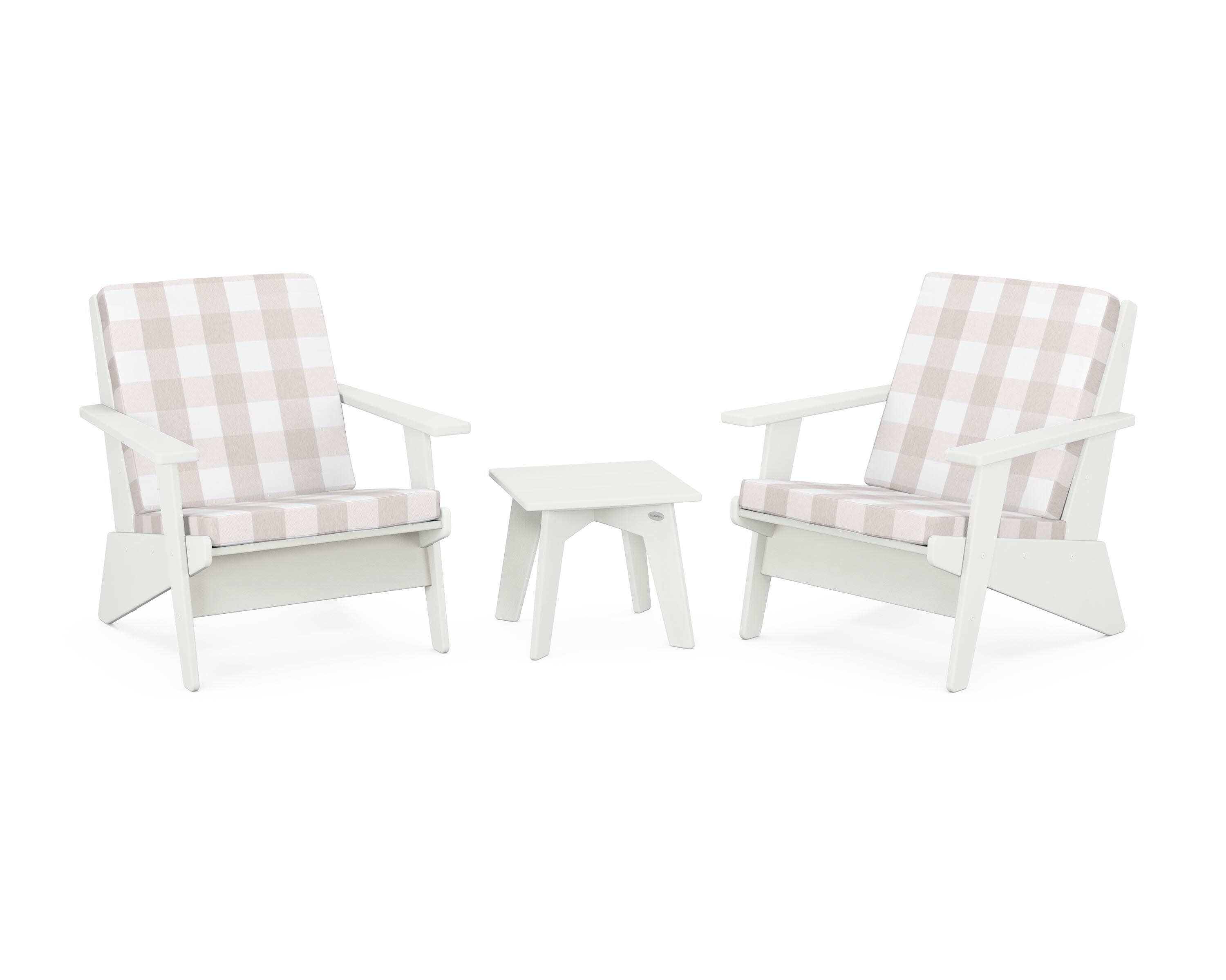 Riviera Modern Lounge 3-Piece Set in Vintage White / Buffalo Plaid Dune Burlap