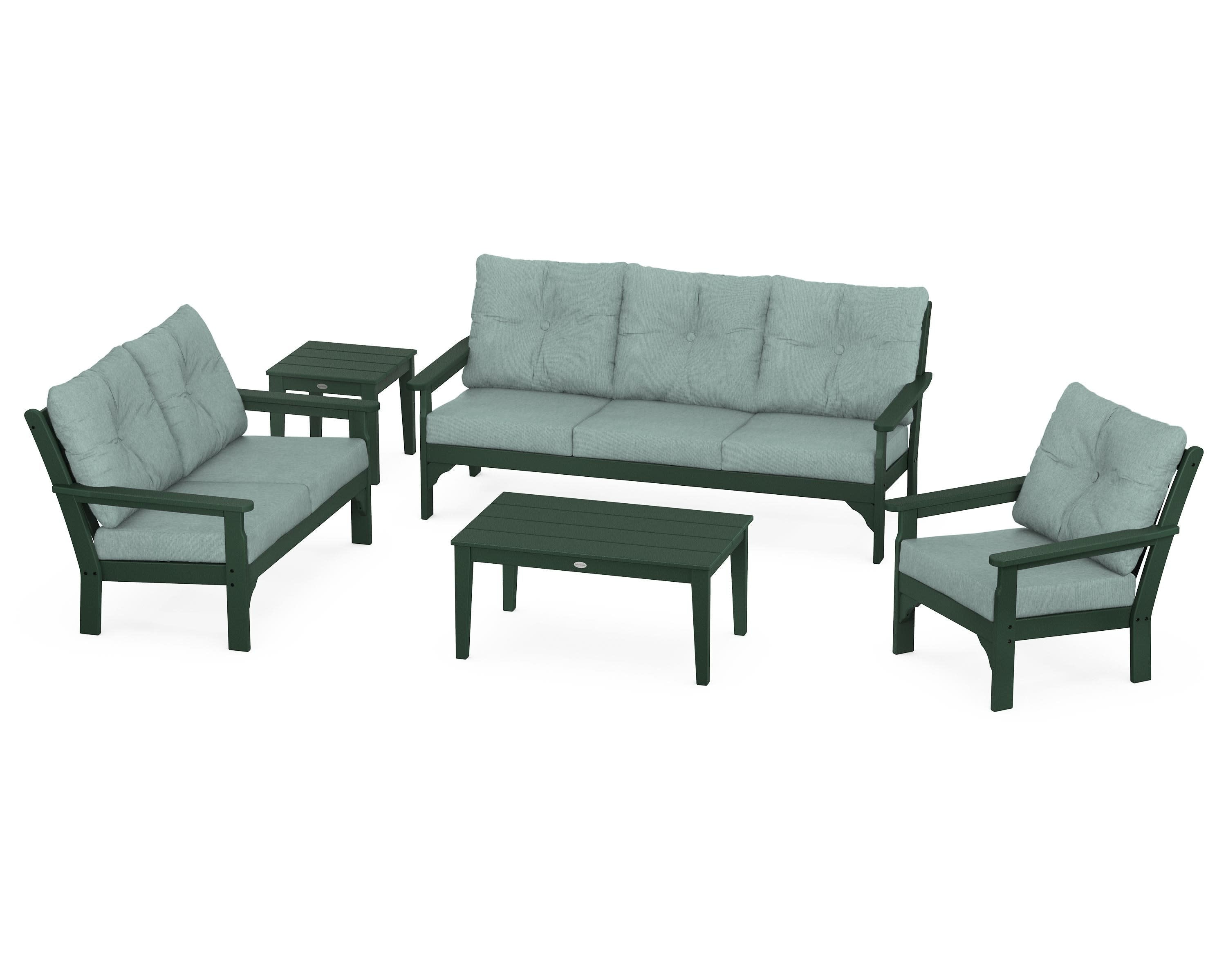 Vineyard 5 Piece Deep Seating Set in Green / Glacier Spa