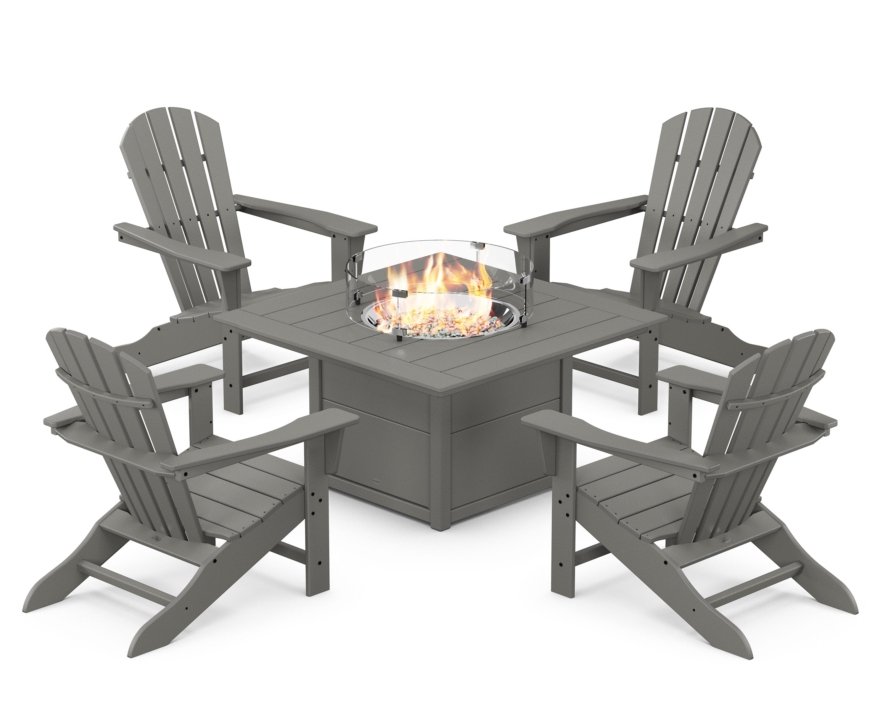 Palm Coast 5-Piece Adirondack Chair Conversation Set with Fire Pit Table in Slate Grey