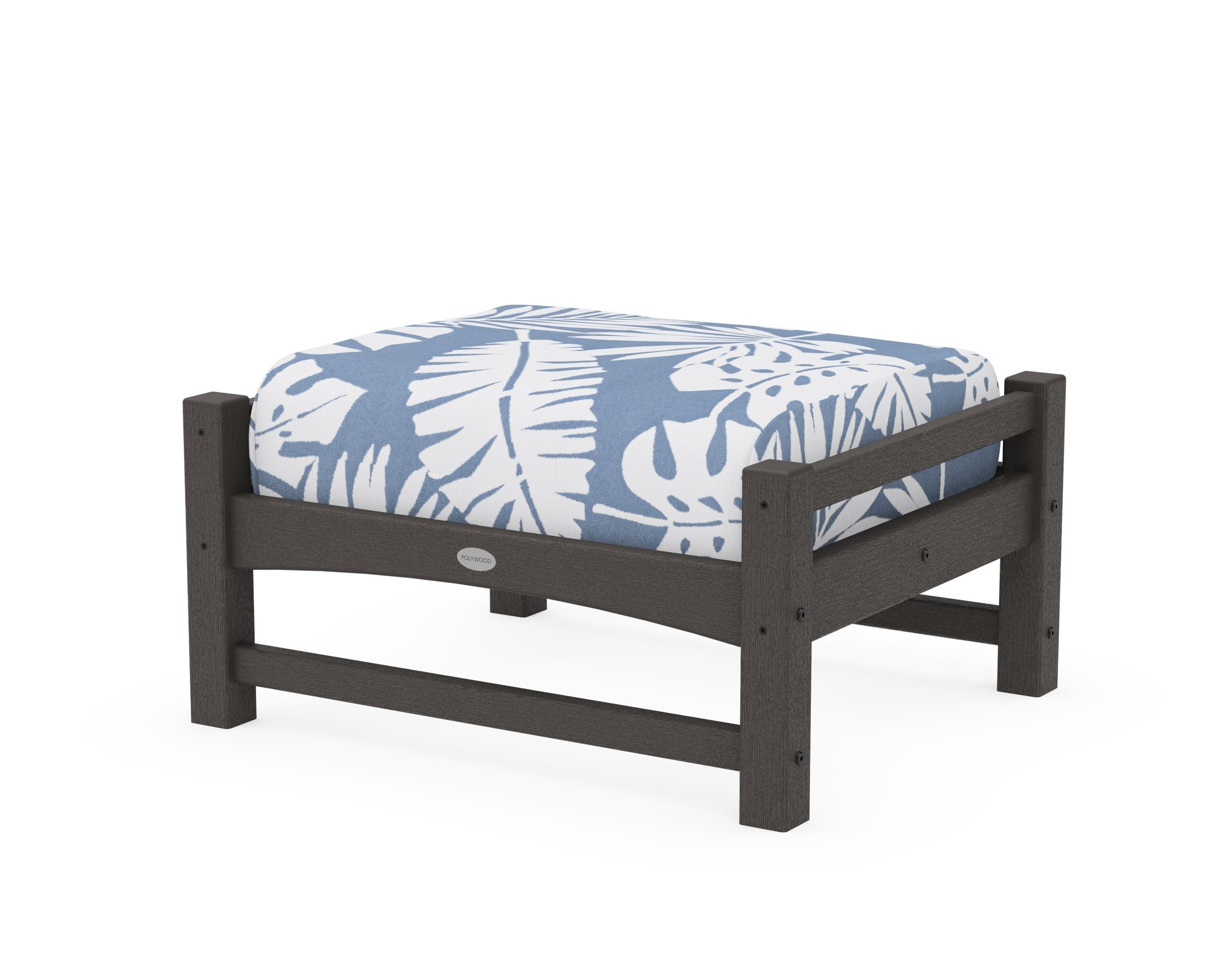 Club Ottoman in Vintage Coffee / Leaf Sky Blue