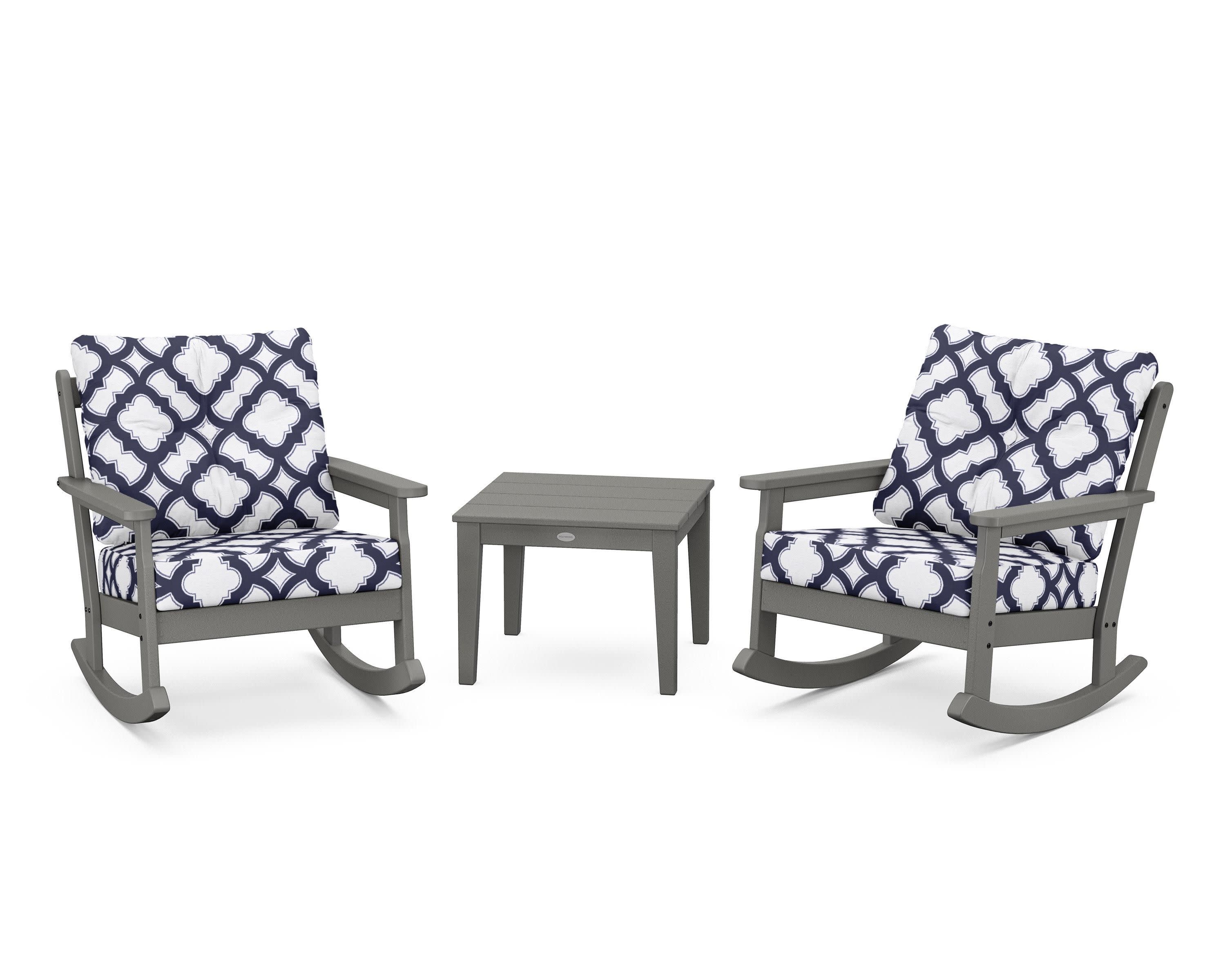 Vineyard 3-Piece Deep Seating Rocker Set in Slate Grey / Trellis Navy