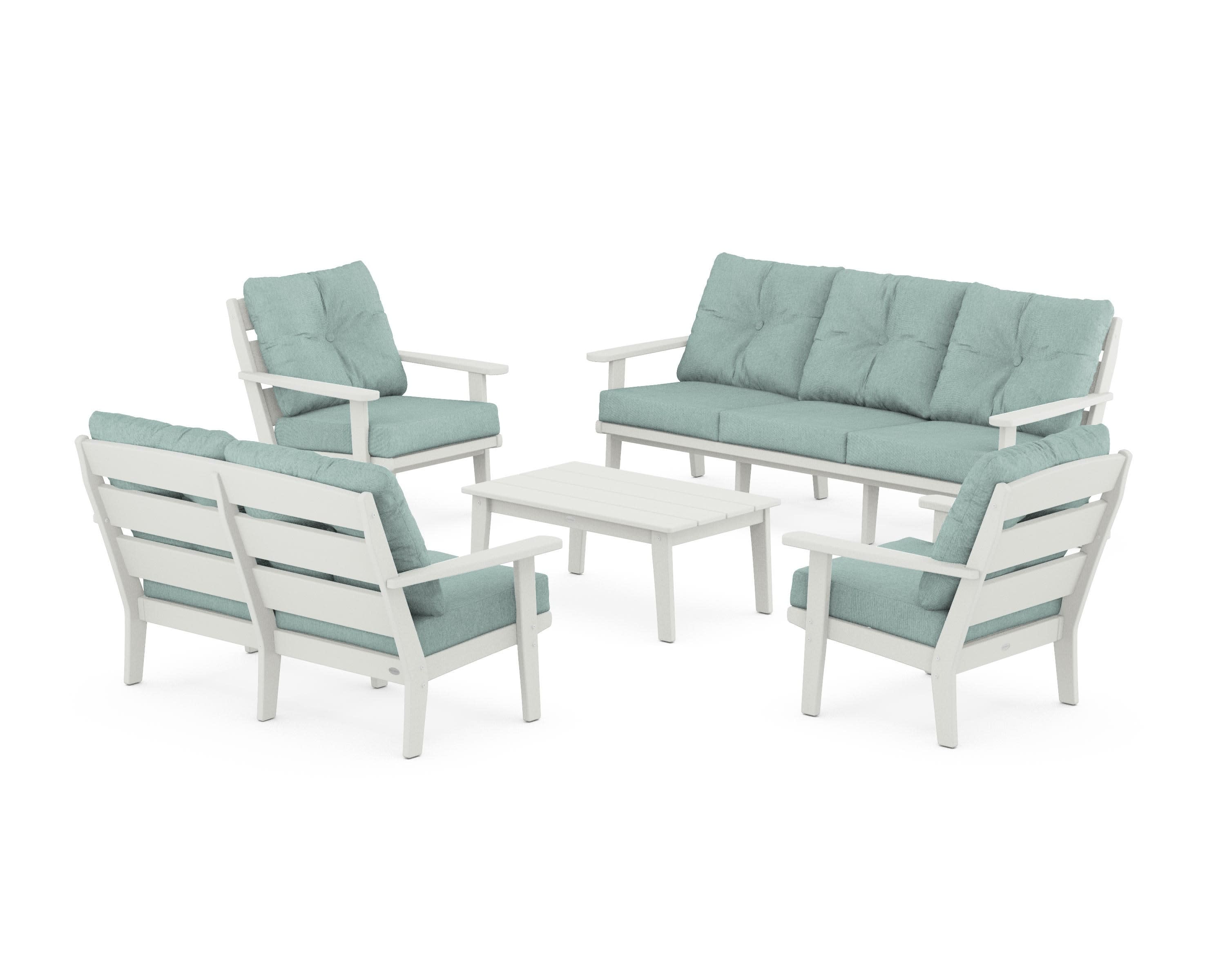 Lakeside 5-Piece Lounge Sofa Set in Vintage White / Glacier Spa