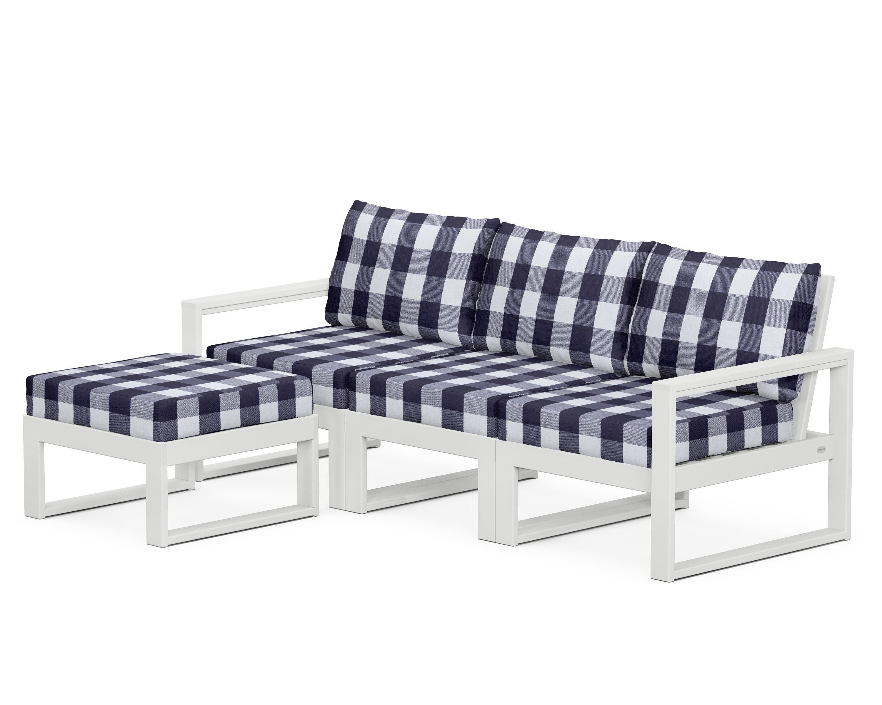EDGE 4-Piece Modular Deep Seating Set with Ottoman in White / Buffalo Plaid Navy