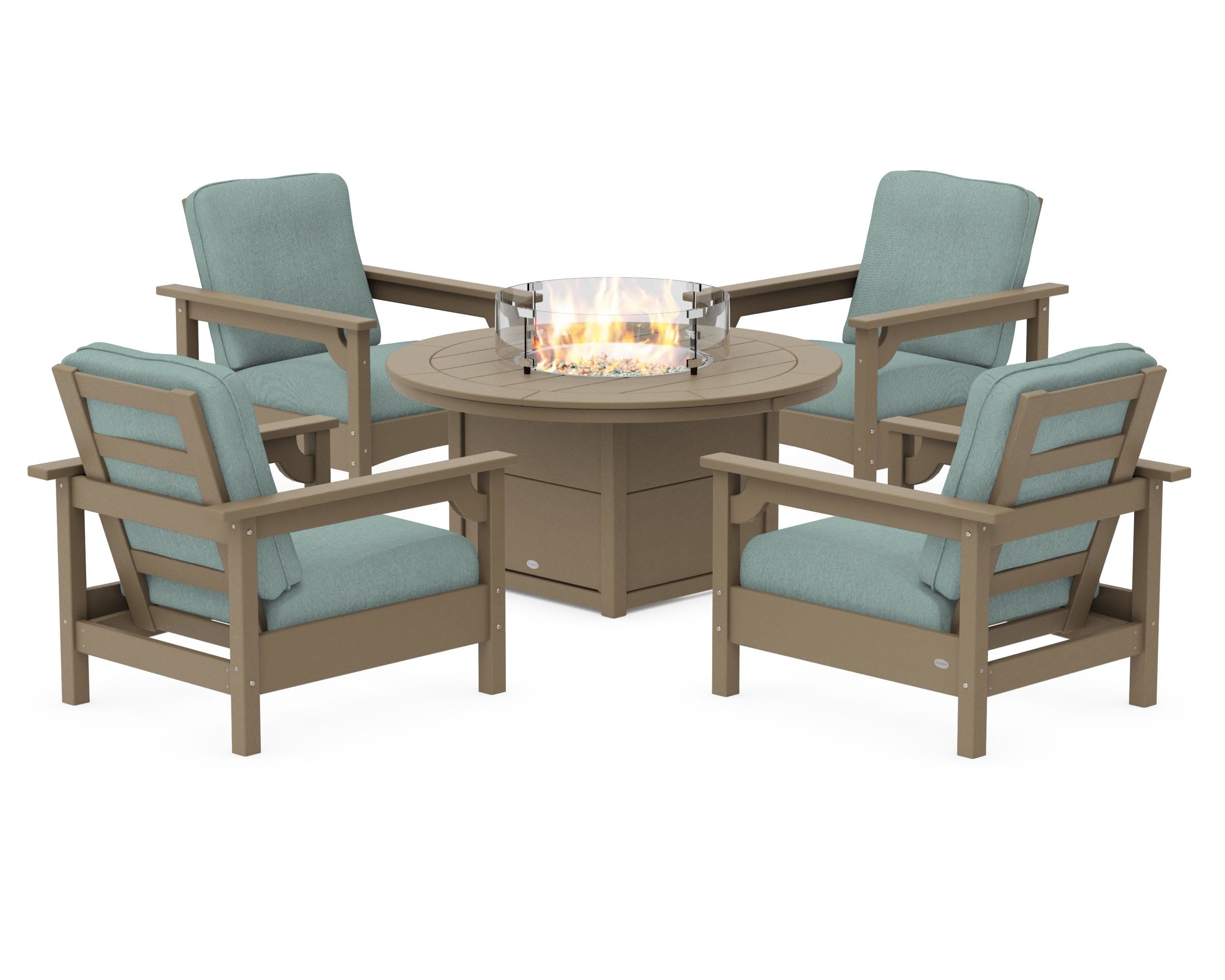 Club 5-Piece Conversation Set with Fire Pit Table in Vintage Sahara / Glacier Spa