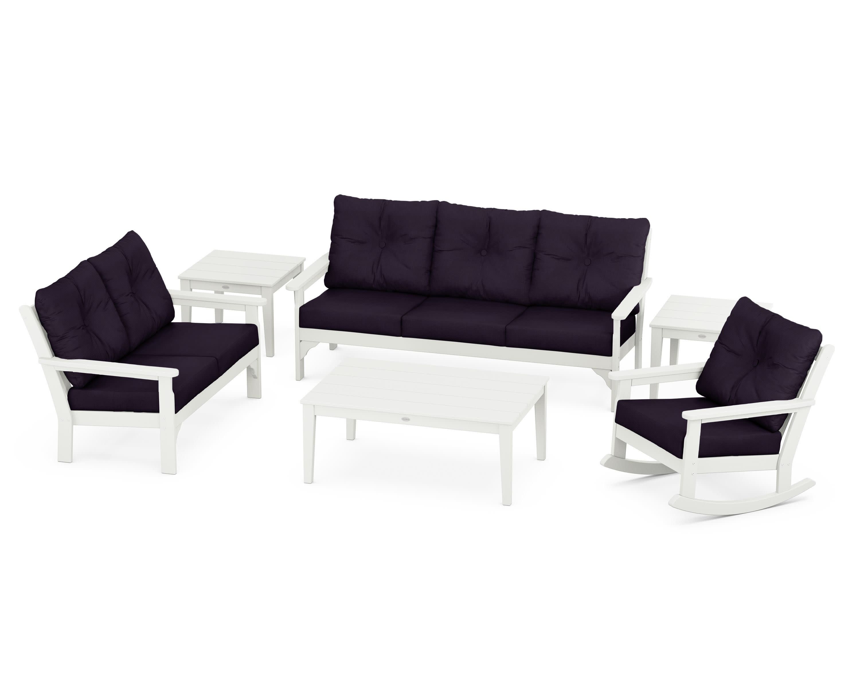 Vineyard 6-Piece Deep Seating Set in Vintage White / Navy Linen