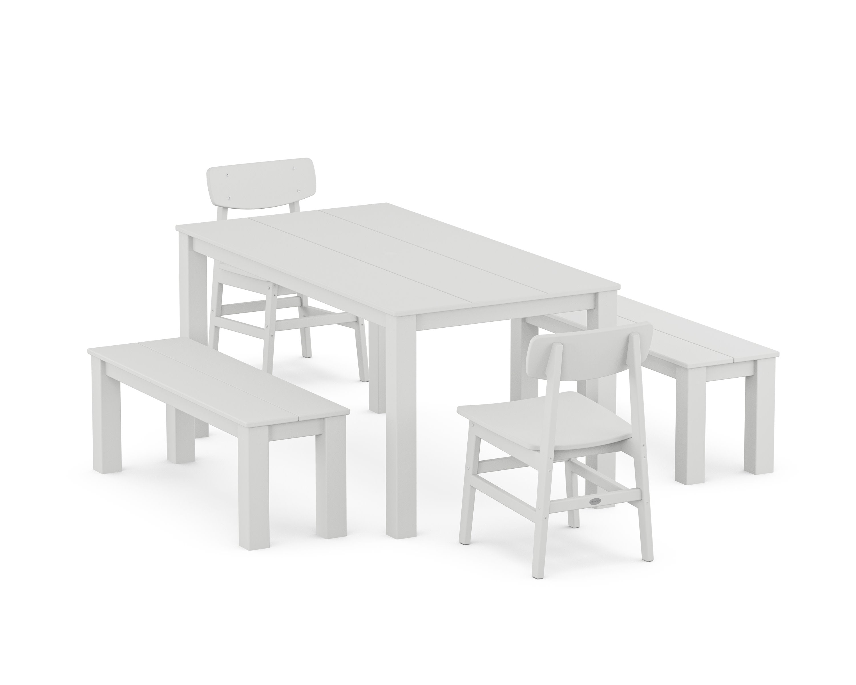 Modern Studio Urban Chair 5-Piece Parsons Dining Set with Benches in White