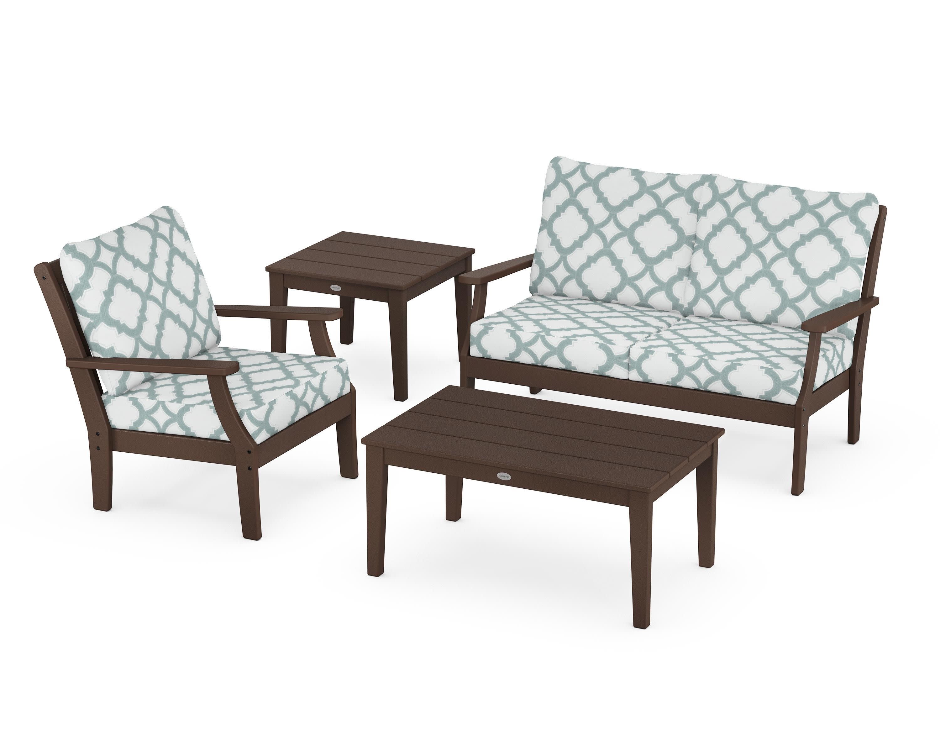 Braxton 4-Piece Deep Seating Set in Mahogany / Trellis Glacier Spa