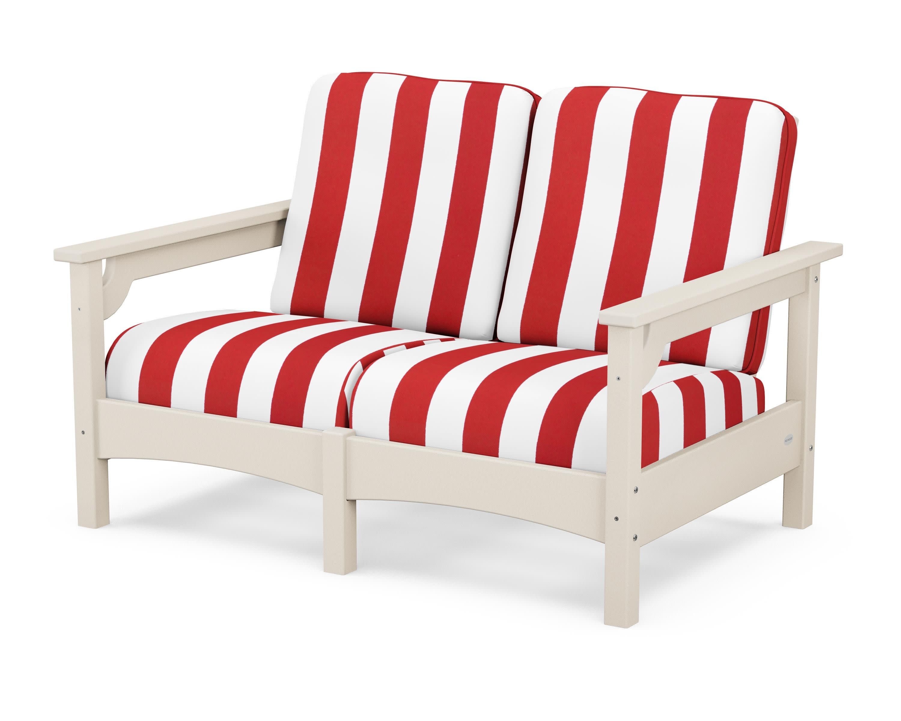 Club Loveseat in Sand / Cabana Stripe Crimson
