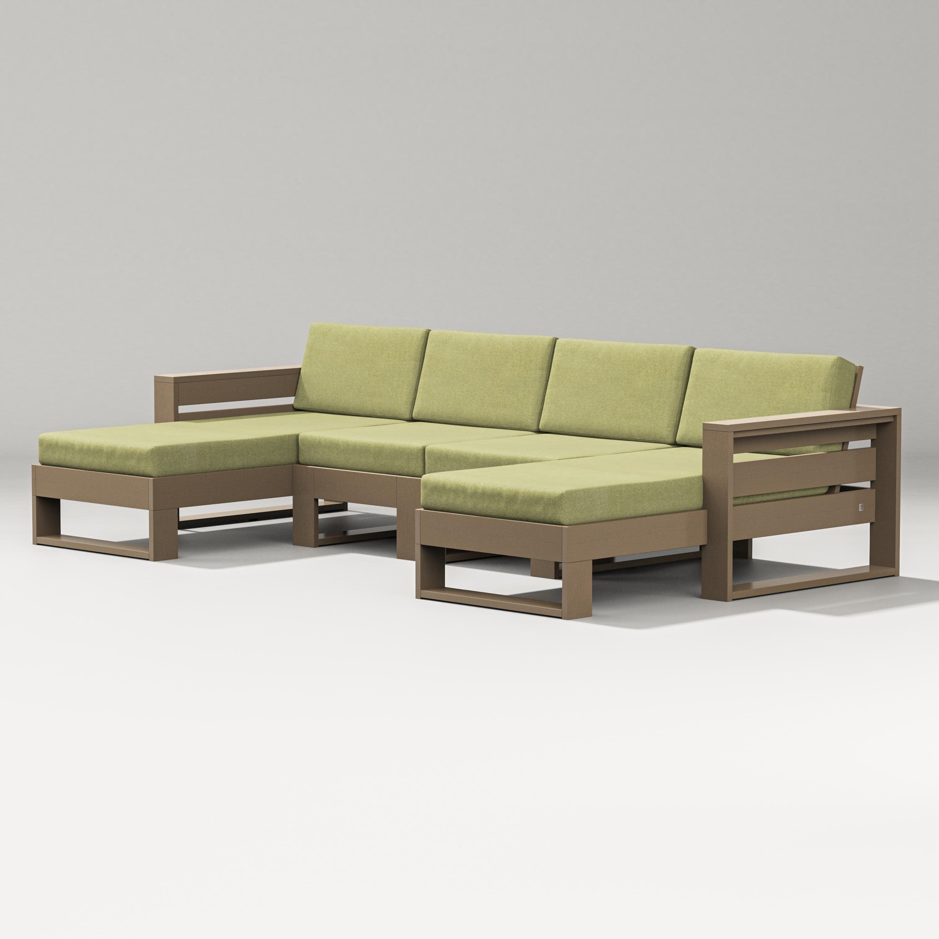Latitude Double Chaise Sectional in Vintage Sahara / Chartreuse Boucle