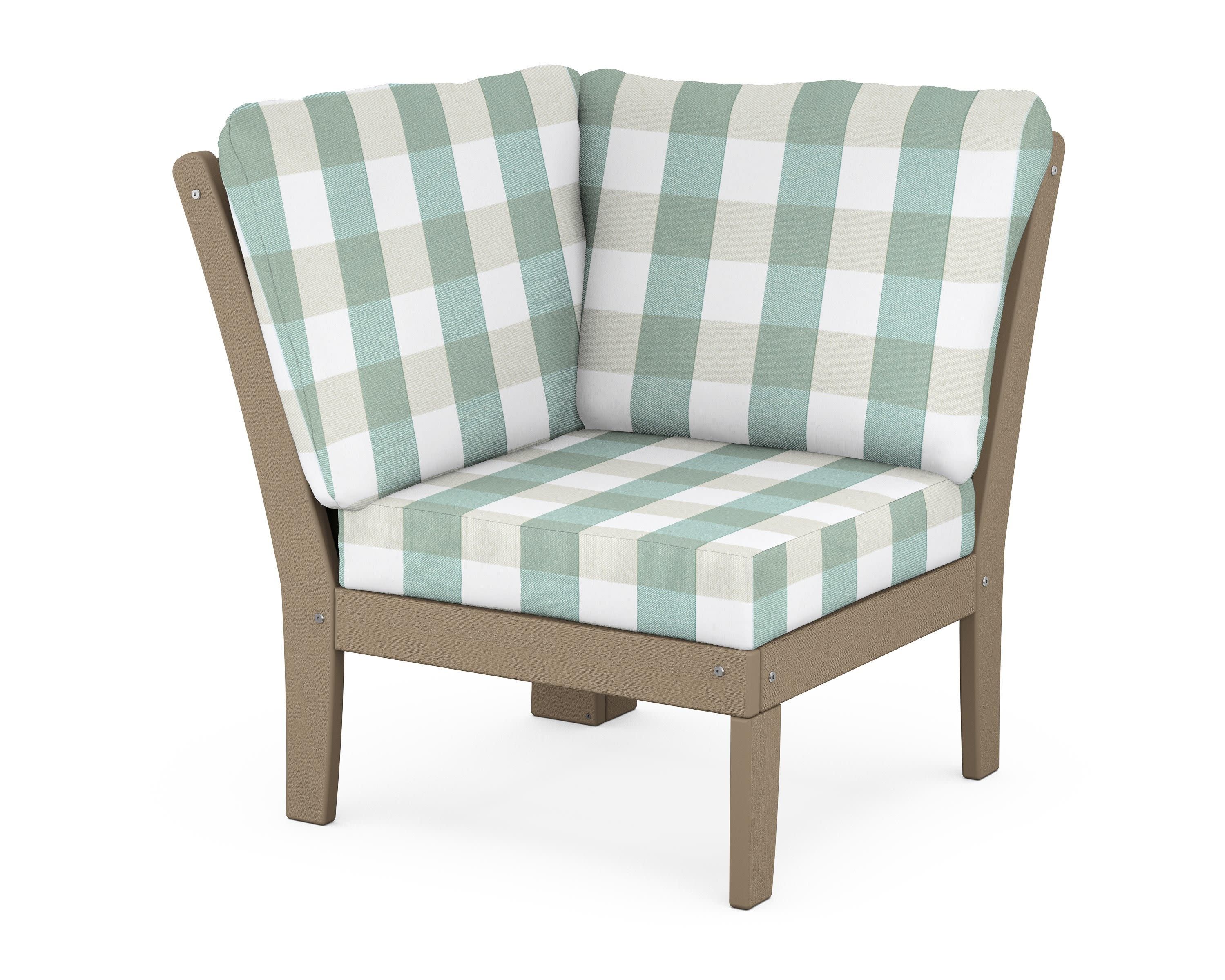 Braxton Modular Corner Chair in Vintage Sahara / Buffalo Plaid Glacier Spa