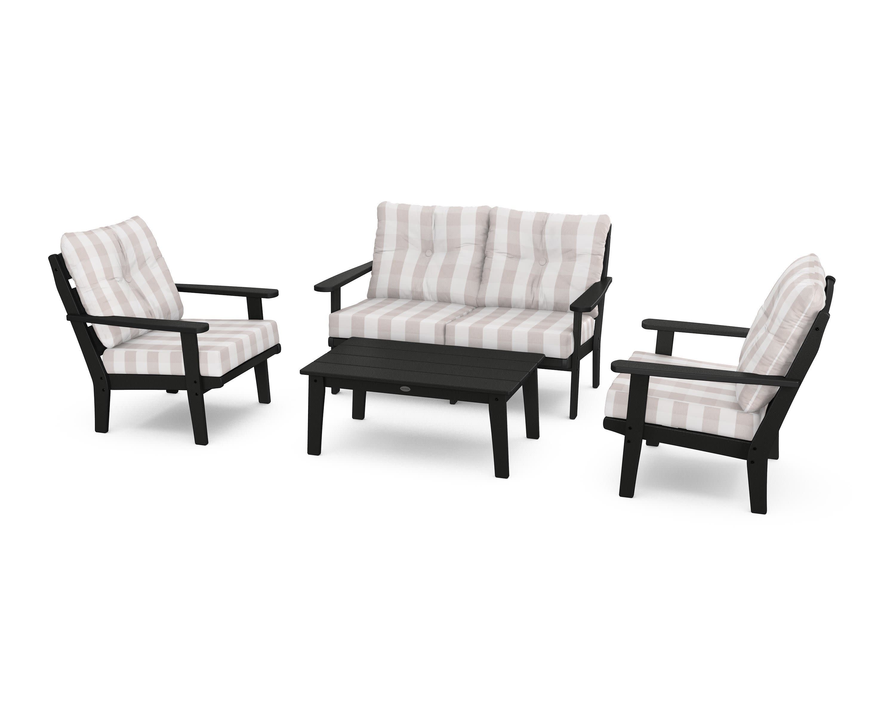 Lakeside 4-Piece Deep Seating Set in Black / Buffalo Plaid Dune Burlap